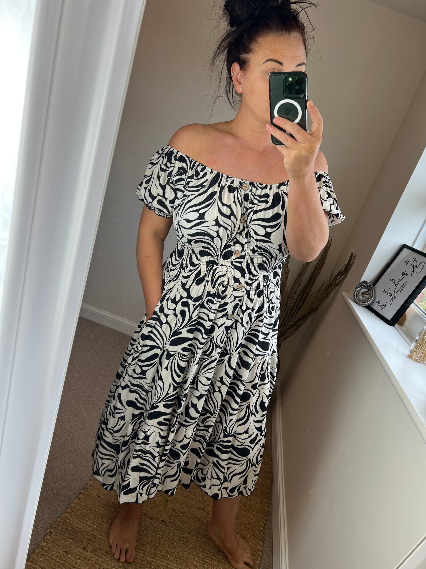STEVIE Midi Button Dress - Black/White