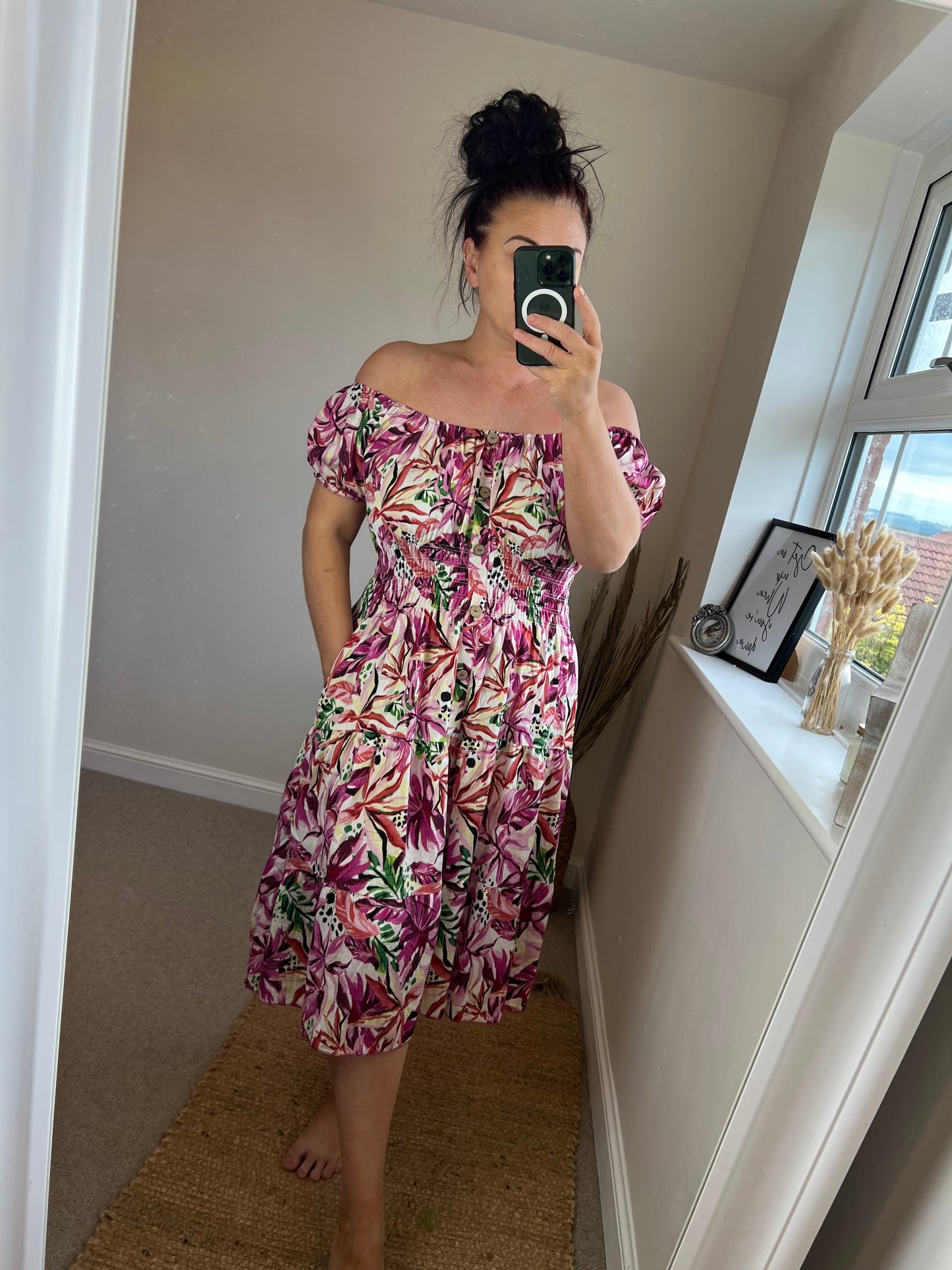 STEVIE Midi Button Dress with Pockets - Tropical