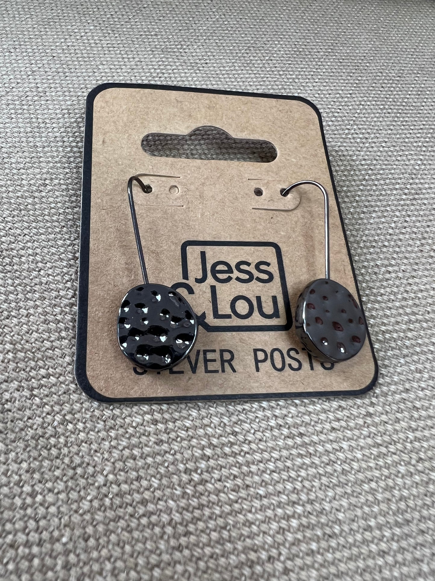 Jess & Lou Silver Plated Hammered Circle Drop Earrings - Gunmetal