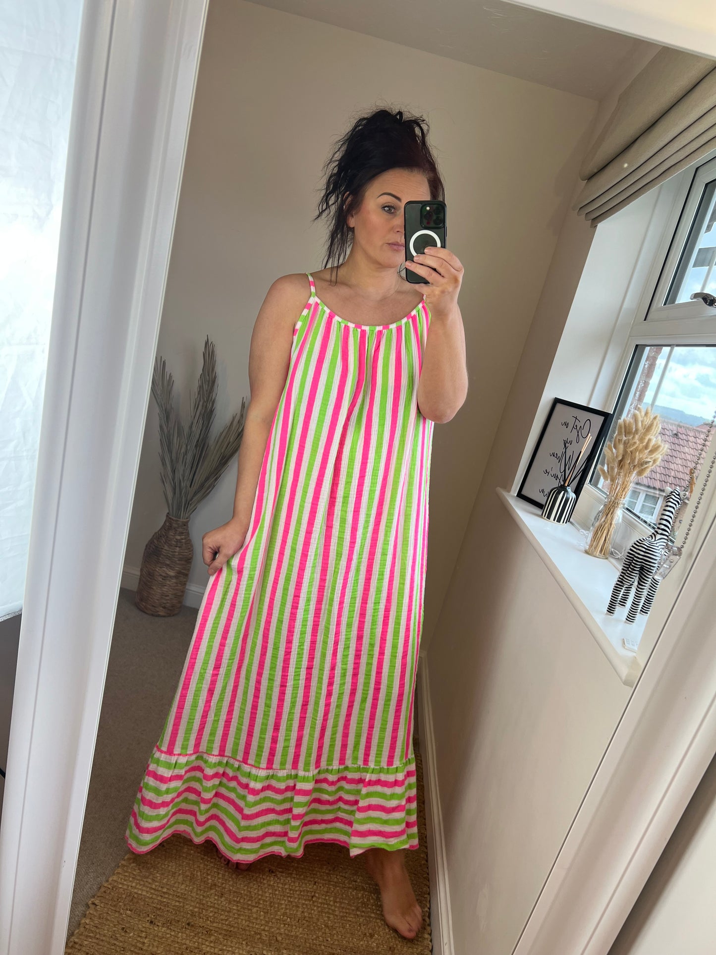 Striped Cotton Maxi Dress - Neon