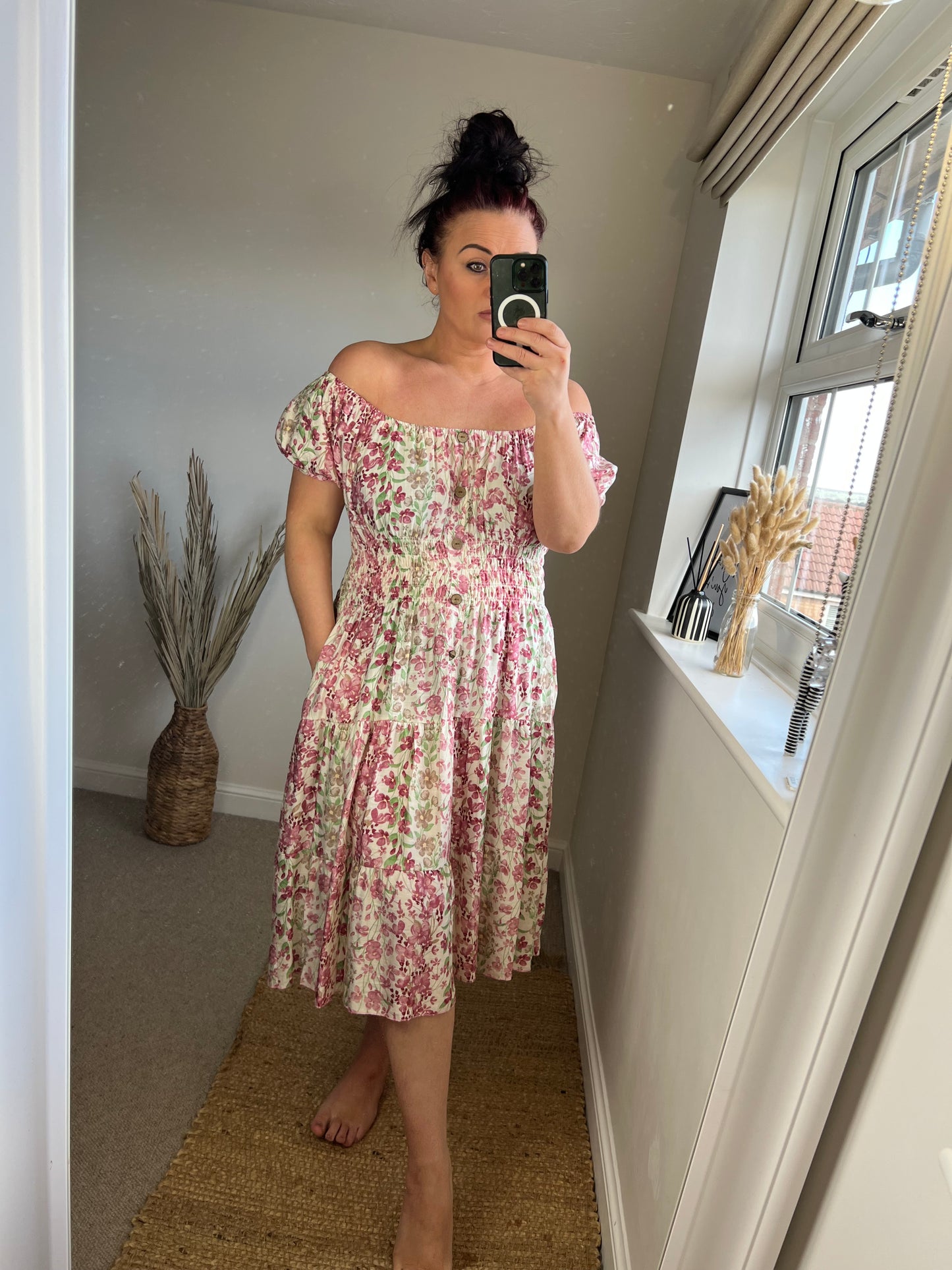 STEVIE Midi Button Dress - Pink Ditsy Flowers