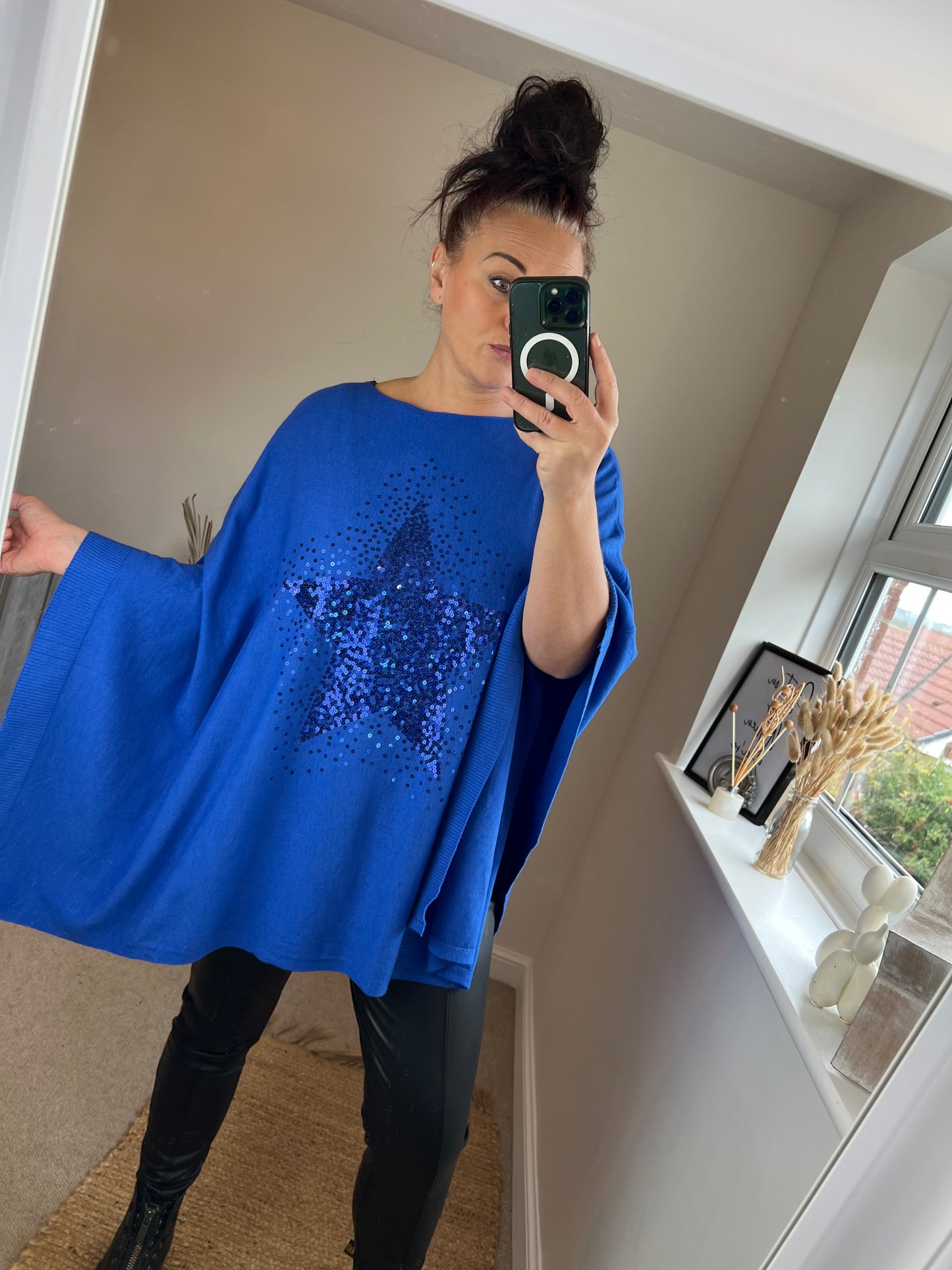 Sequin Star Poncho Jumper - Cobalt