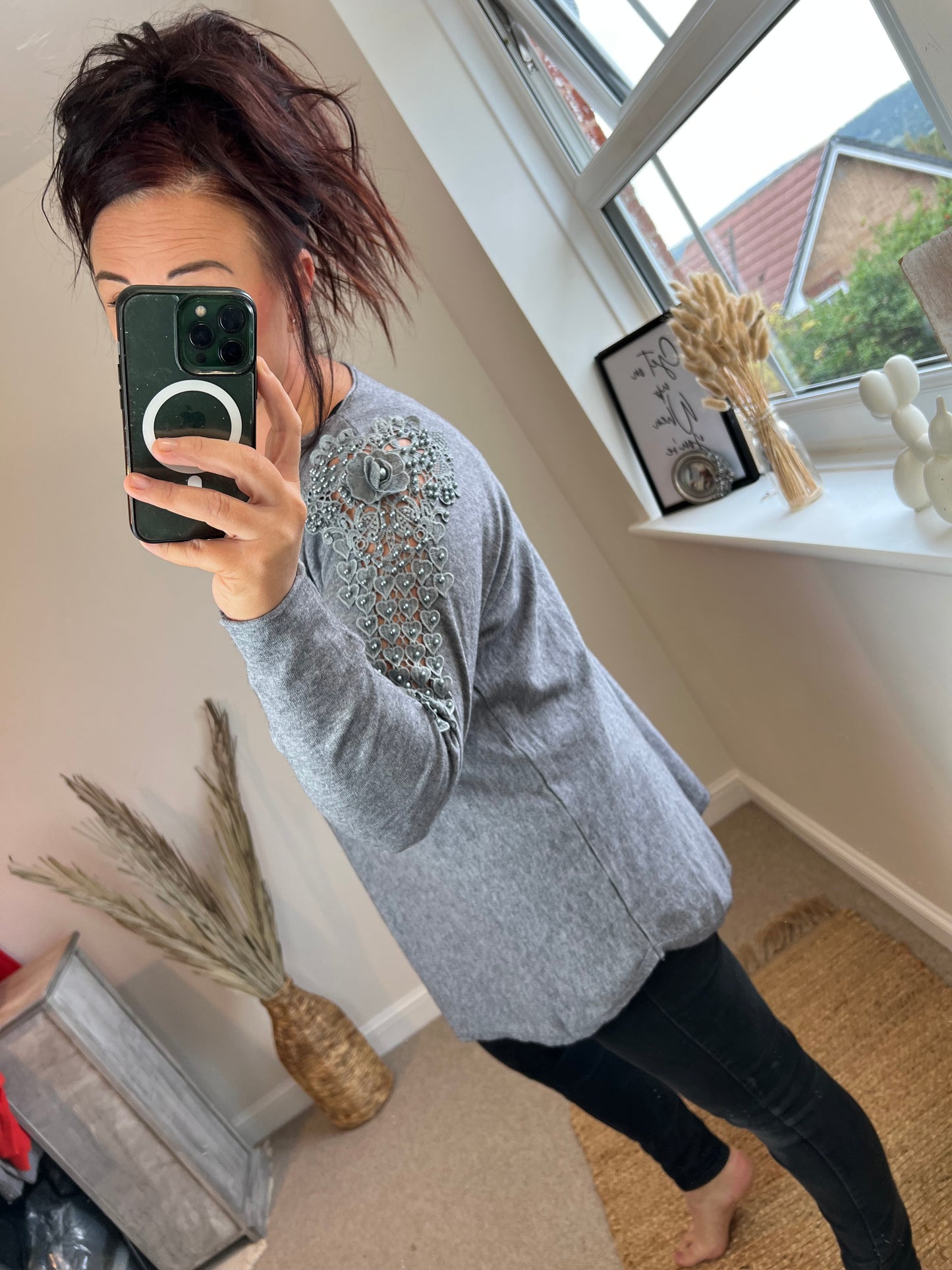 Embellished Arm Jumper - Grey