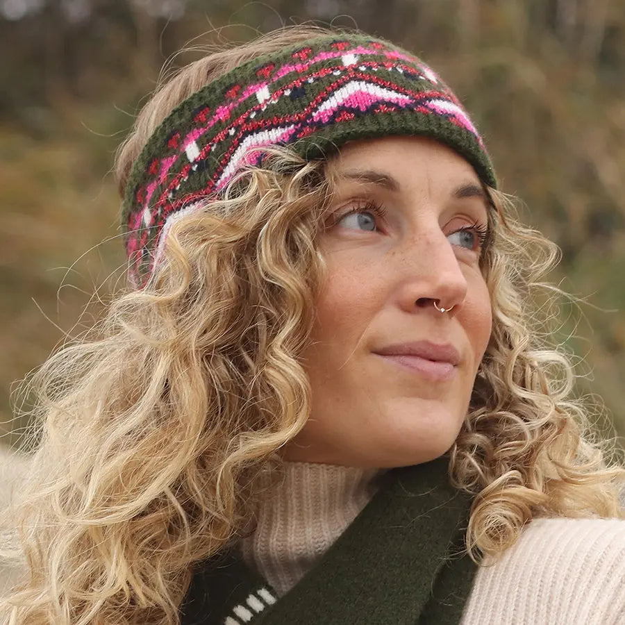 Fair Isle Fleece Lined Headband - Khaki
