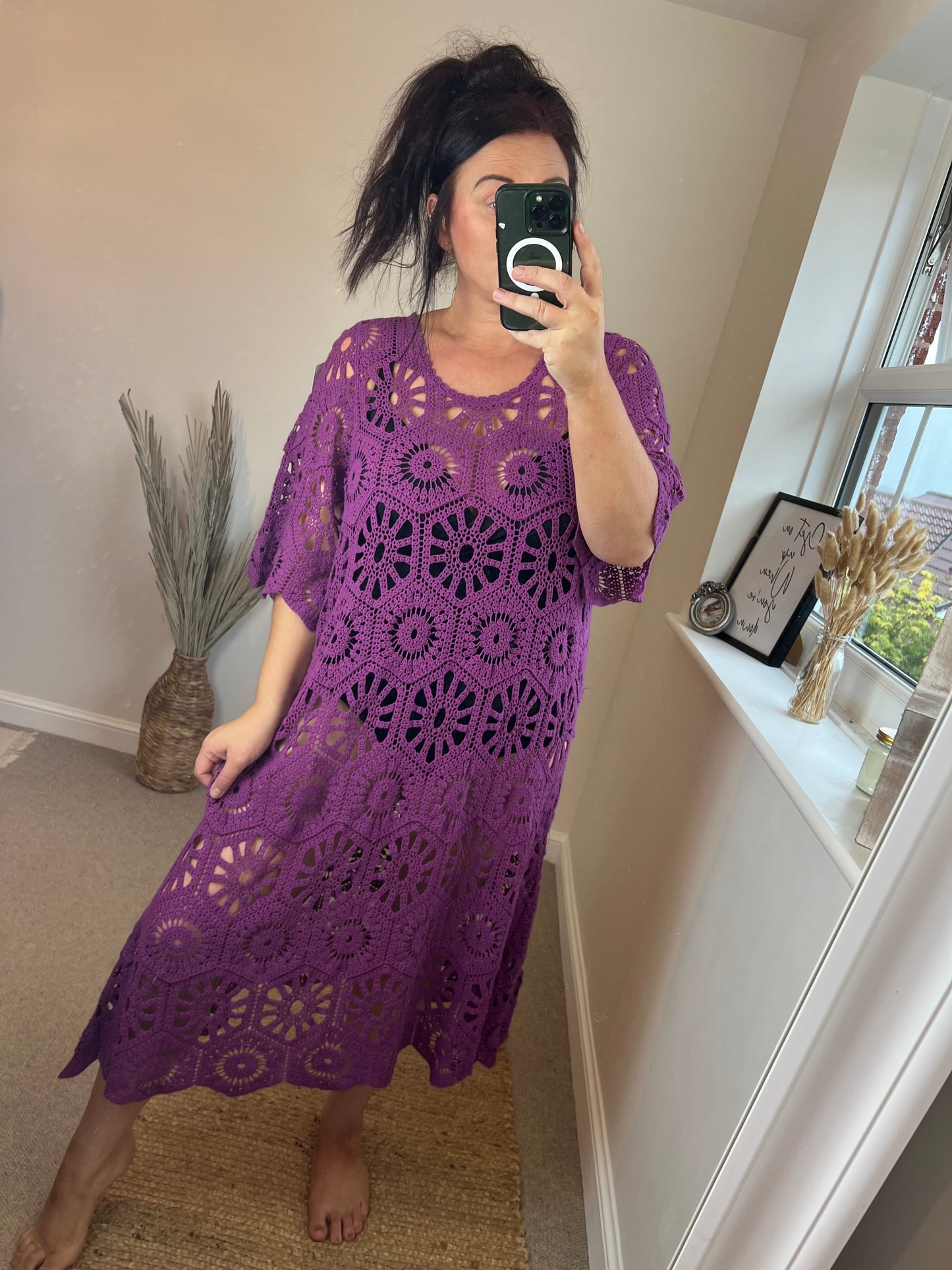 Crochet Beach Dress - Magenta