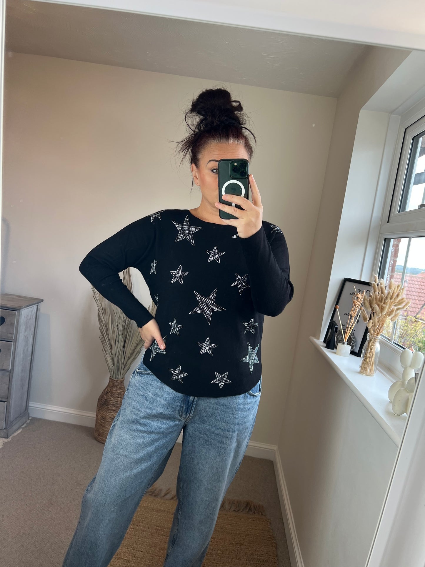 Studded Star Jumper - Black