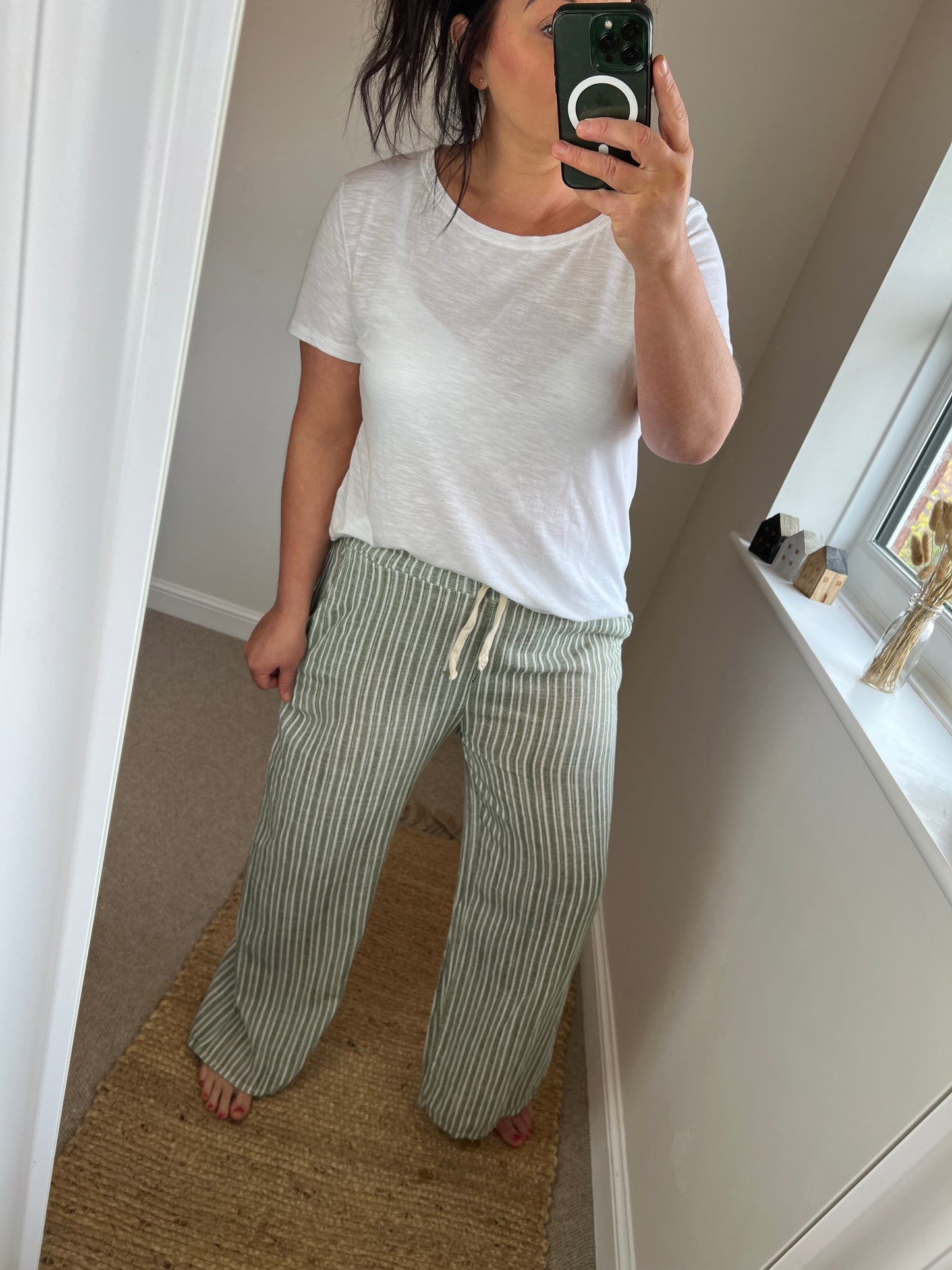Cotton Stripe Trousers - Khaki