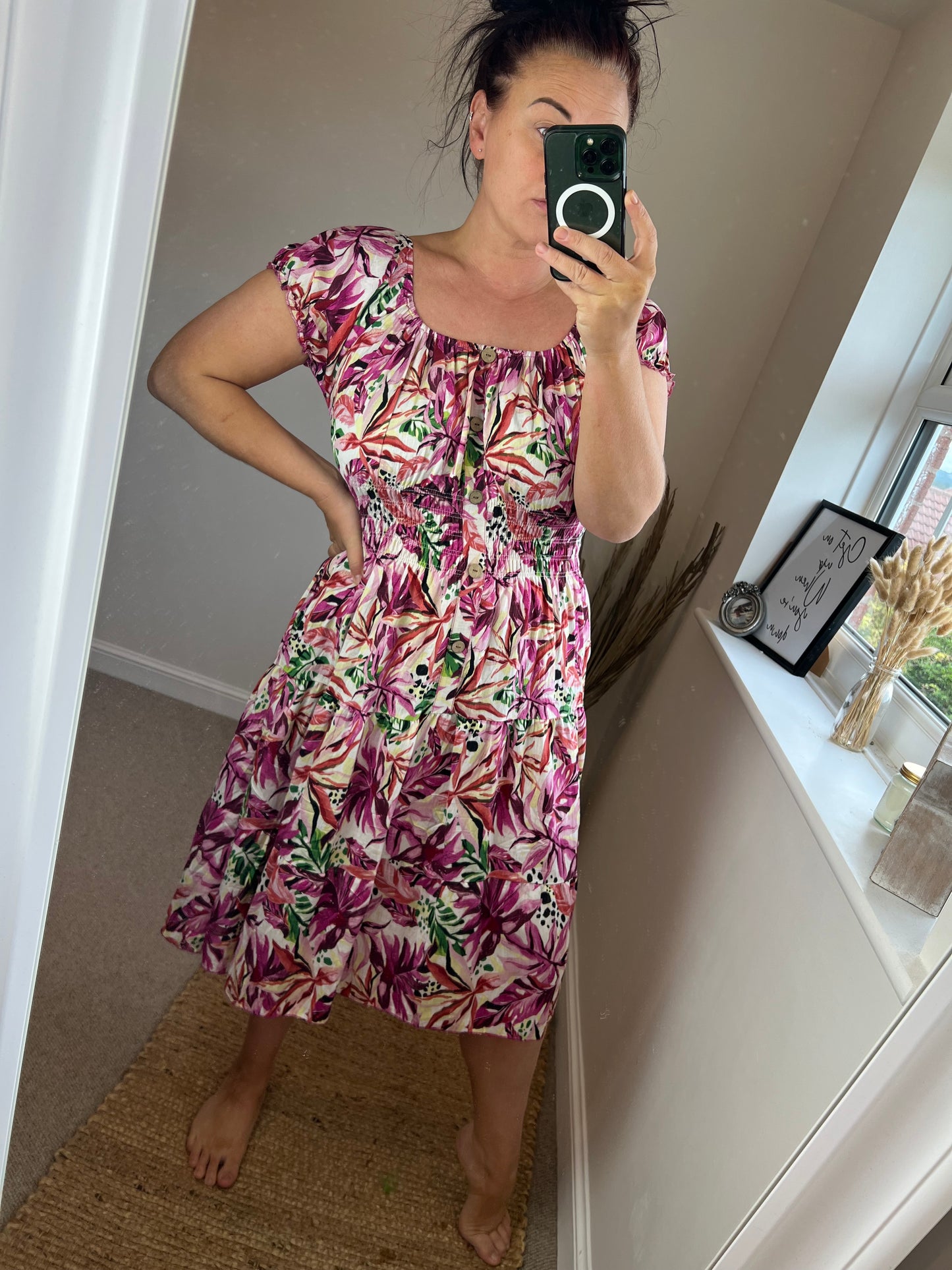 STEVIE Midi Button Dress with Pockets - Tropical