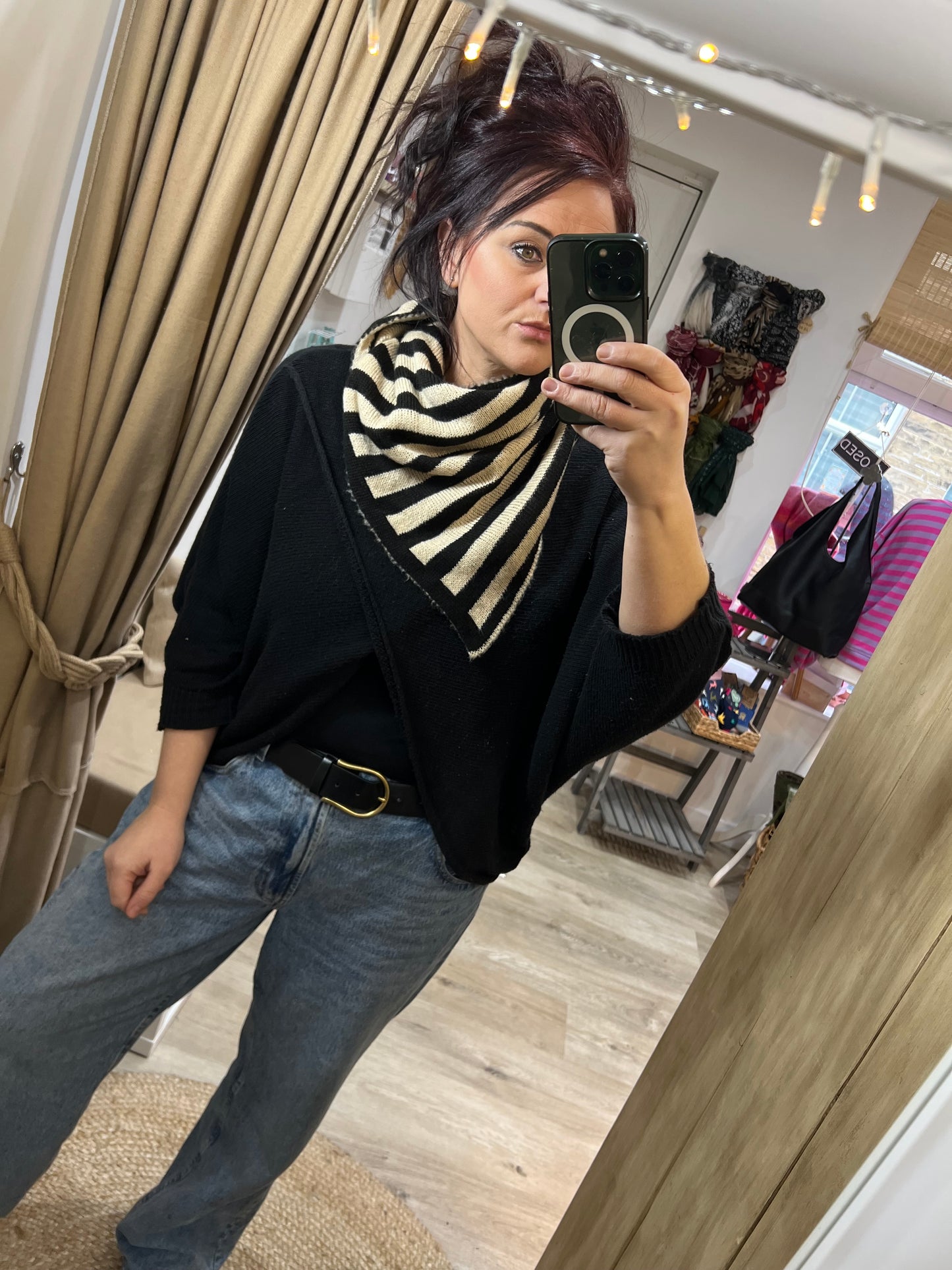 Handkerchief Triangle Scarf - Black Stripe