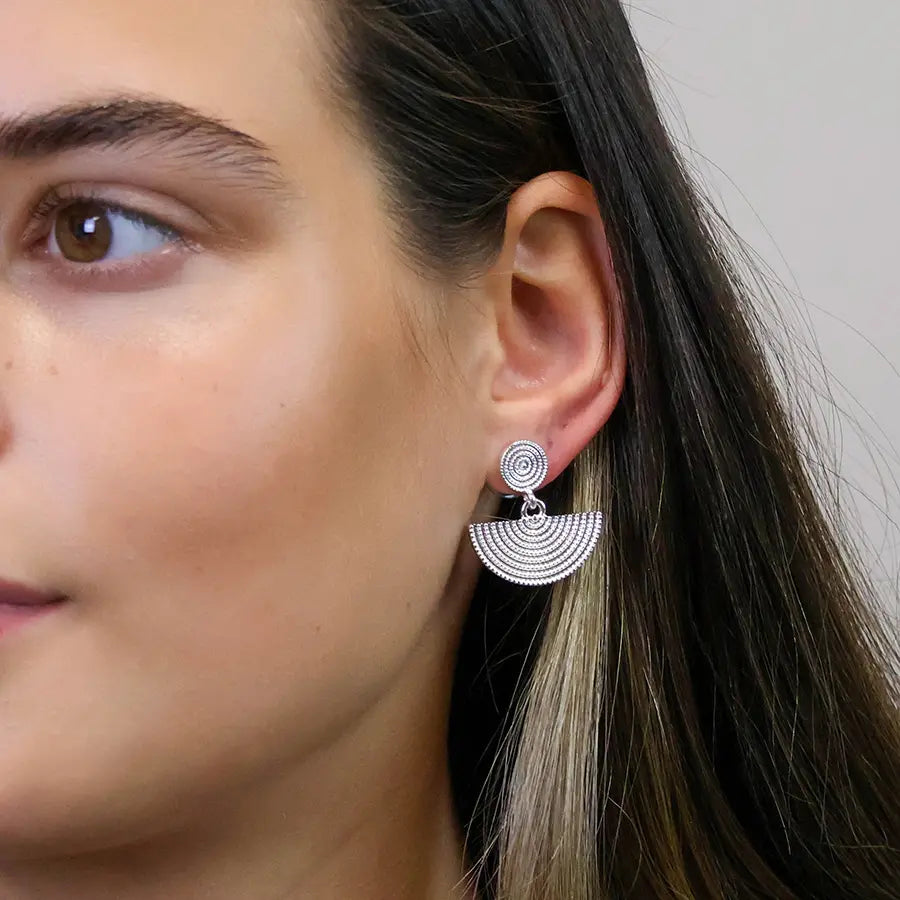 Peace of Mind - Silver Plated Half Moon Drop Earrings
