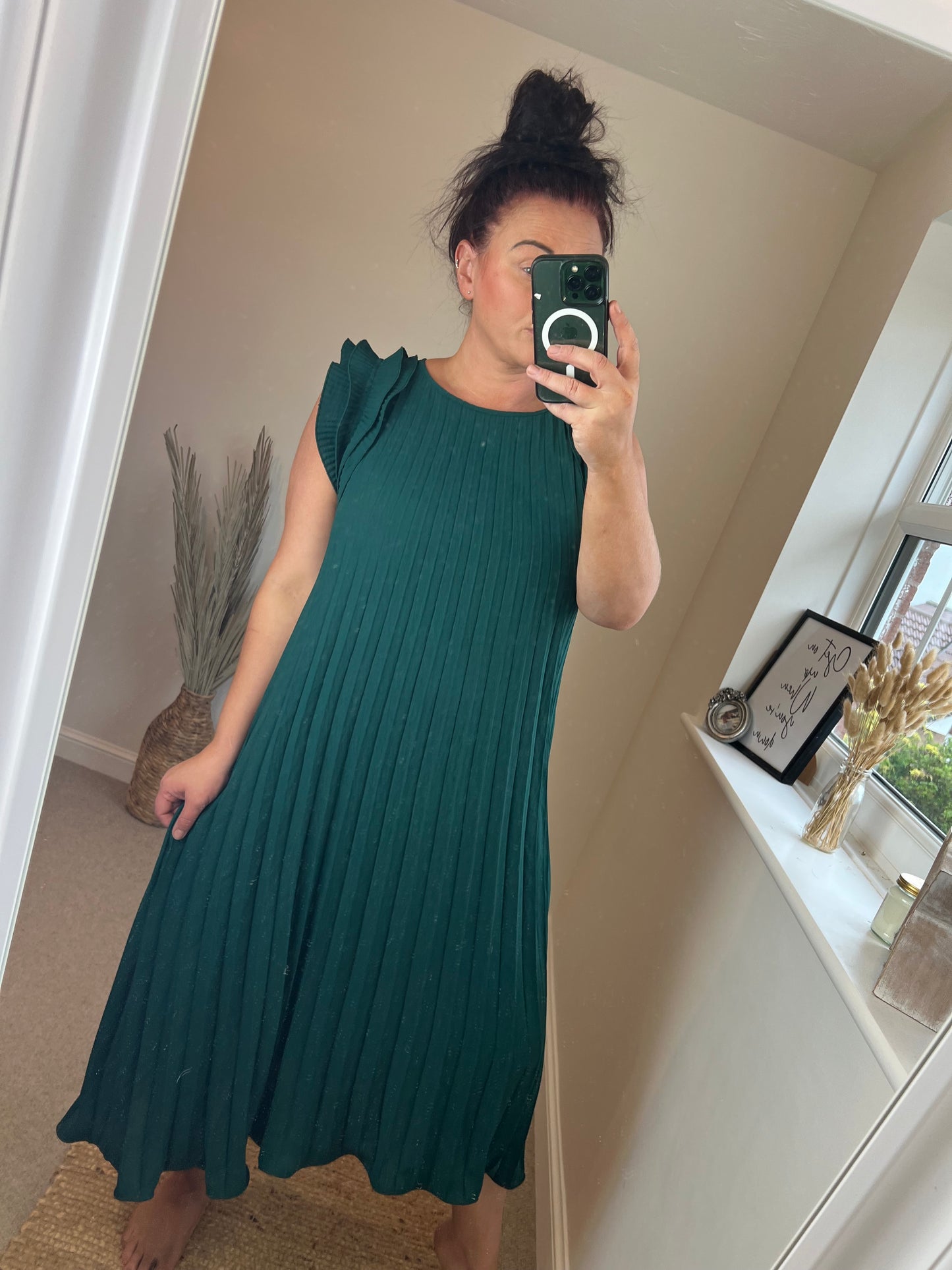 Frill Sleeve Pleated Maxi - Green