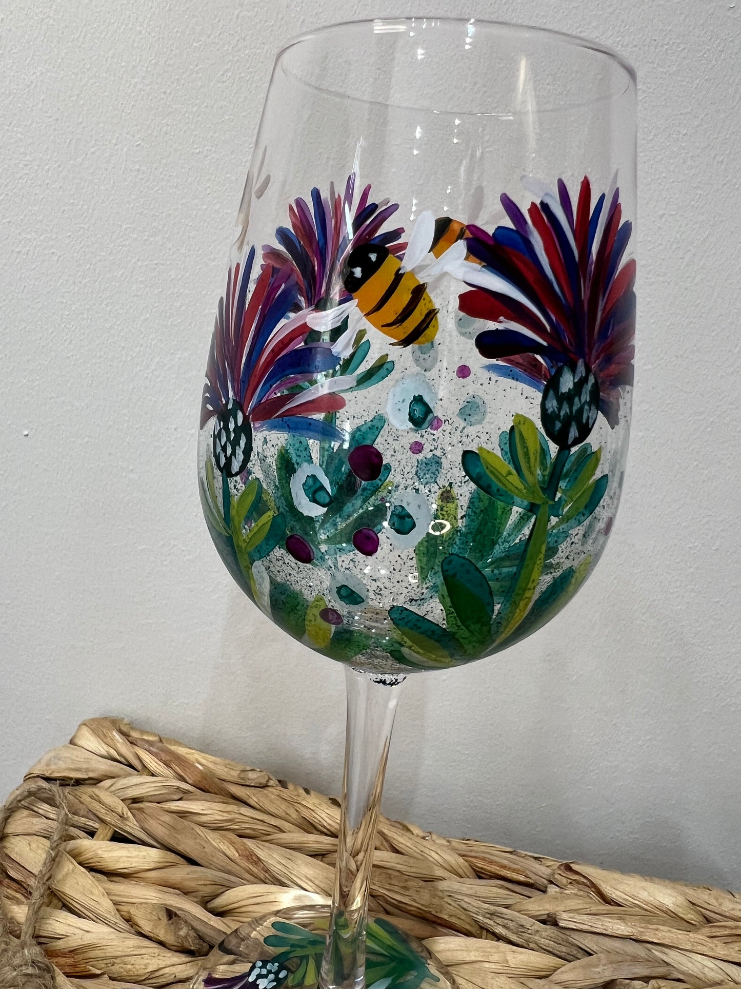 Hand Painted Wine Glass - Thistle & Bees