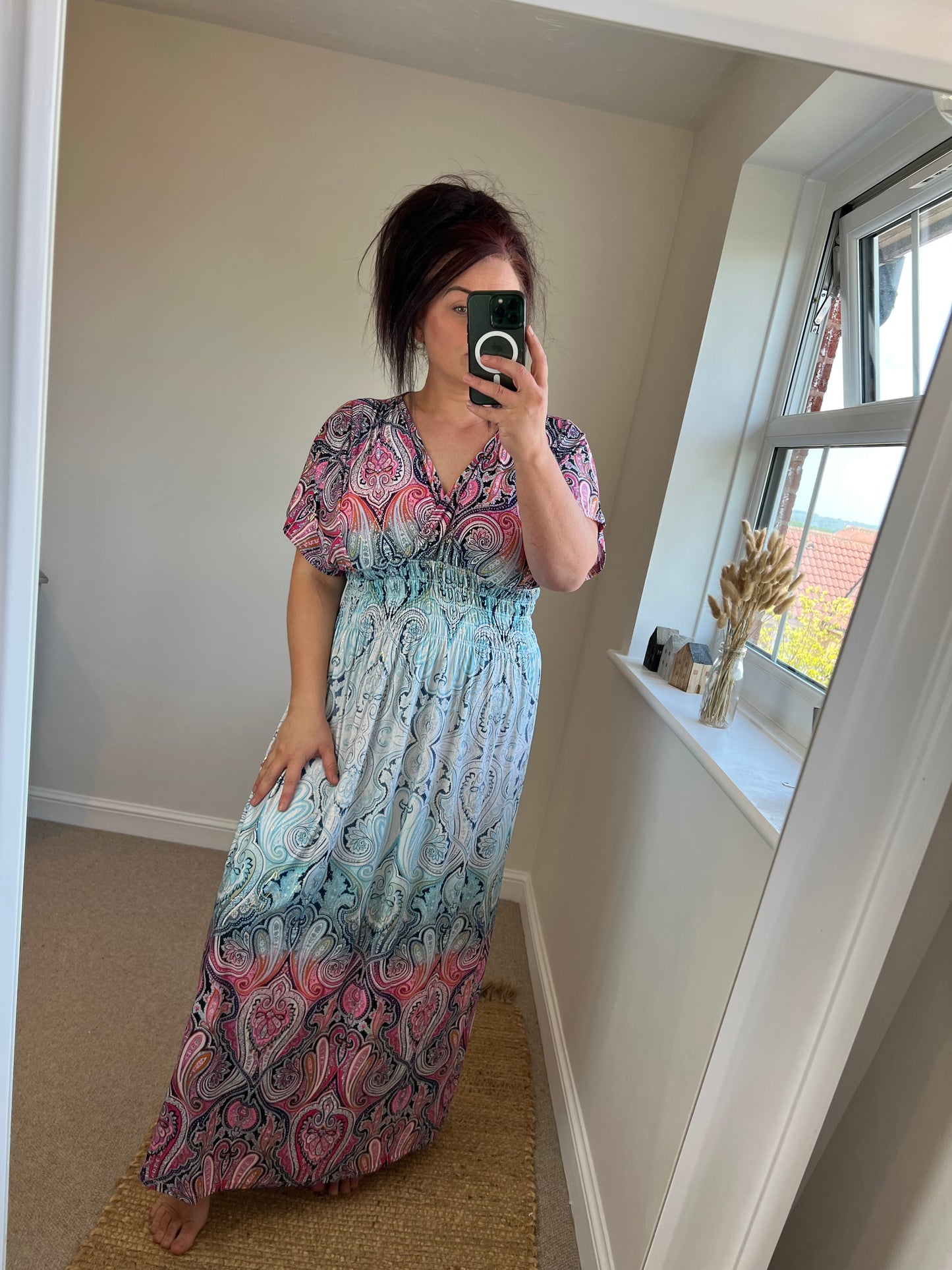 Slinky Mandala Grecian Dress - Pink/Blue