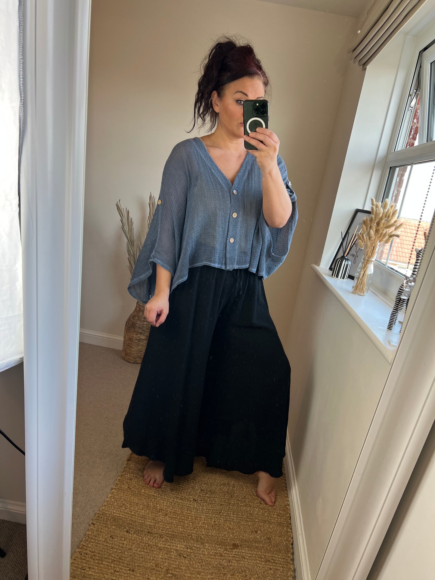 Linen Floaty Trousers - Black