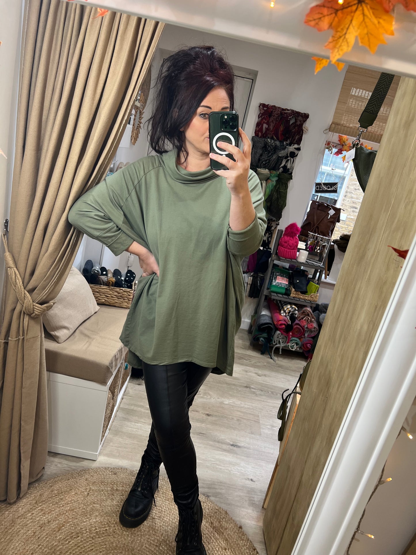 Jersey Cowl Neck Top - Khaki