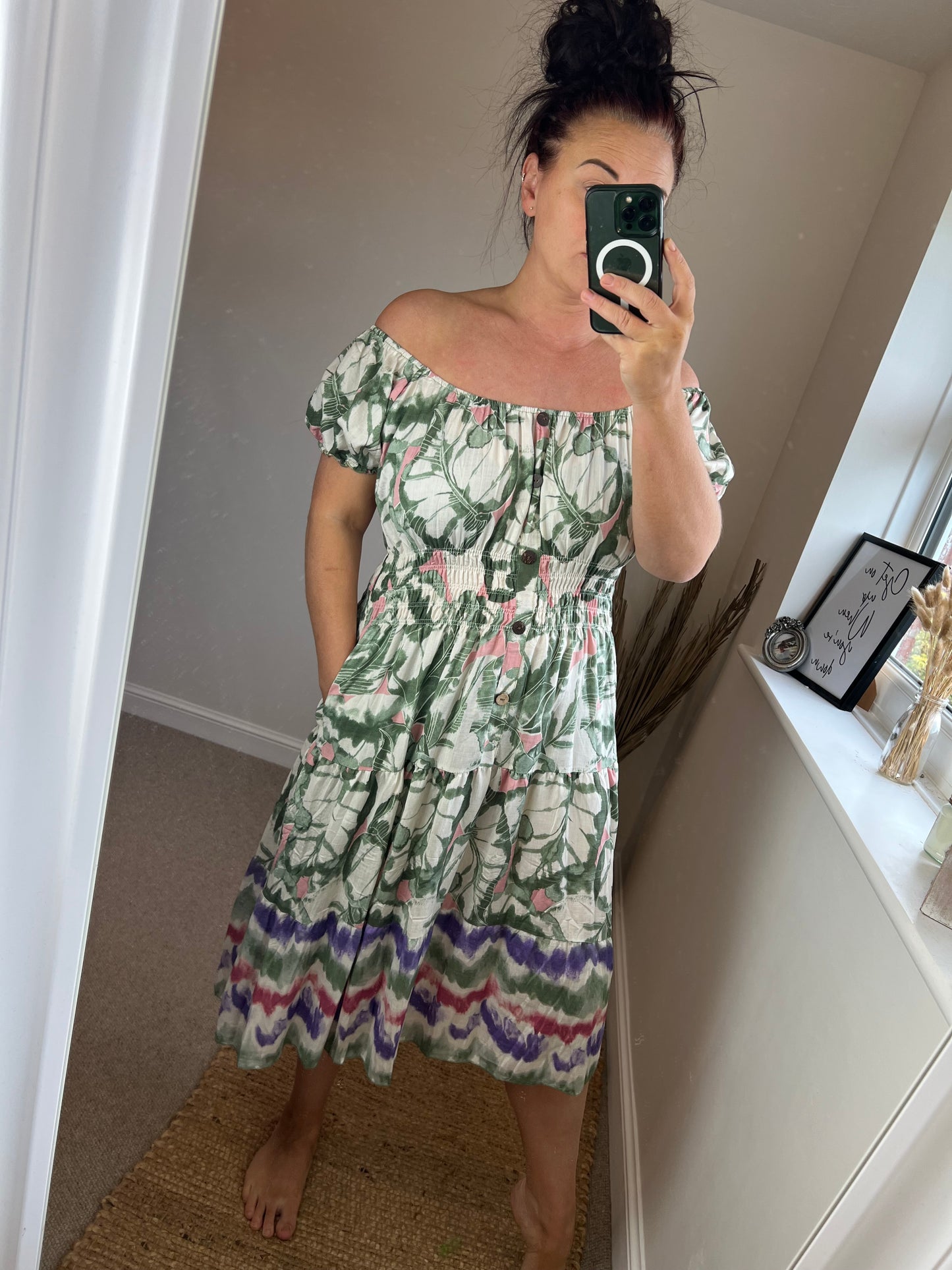 STEVIE Midi Button Dress with Pockets - Khaki
