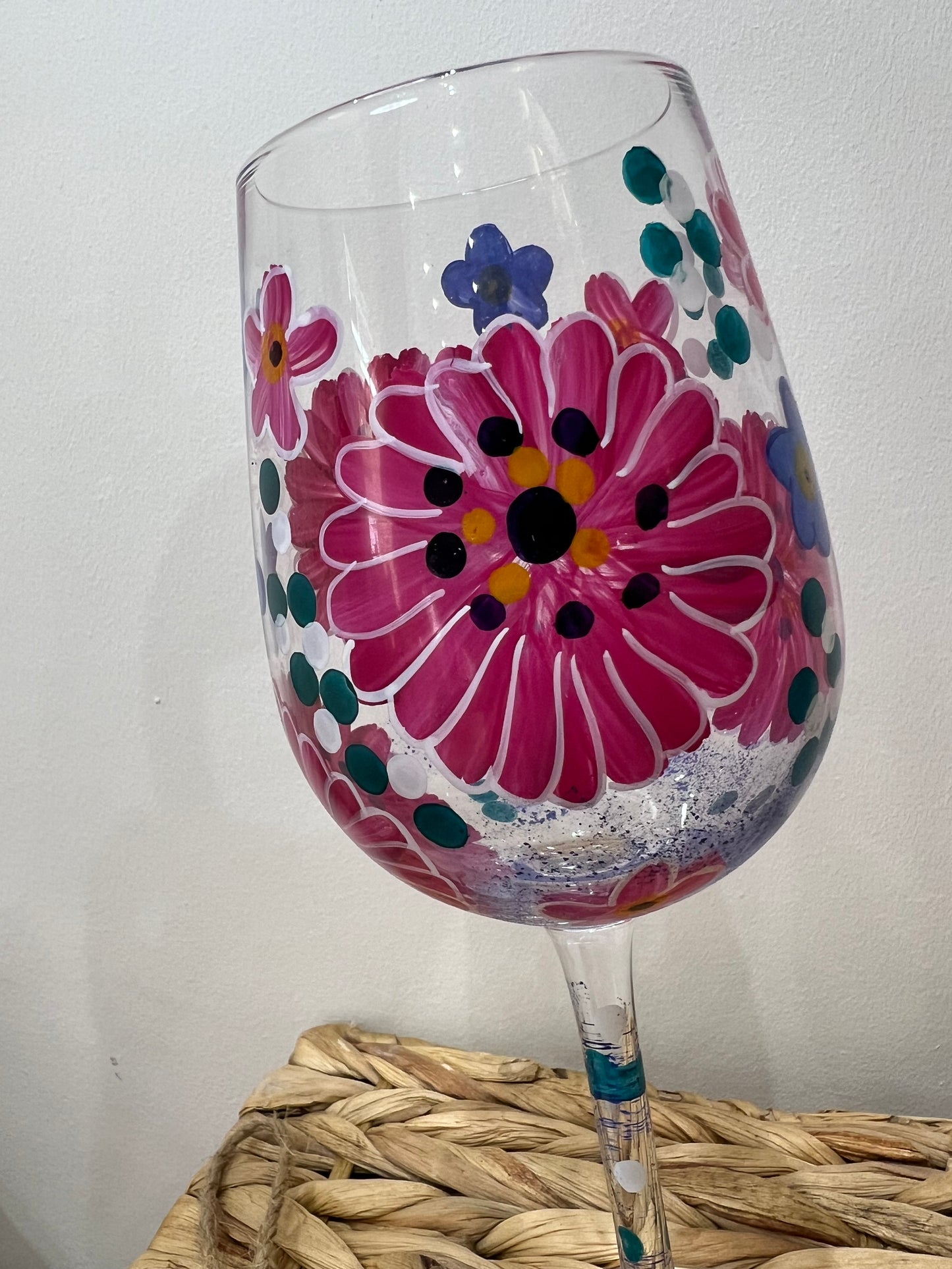 Hand Painted Wine Glass - Gerbera