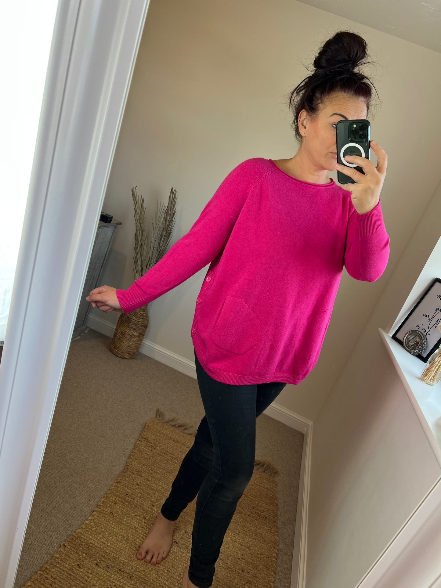 Button Side Jumper - Cerise