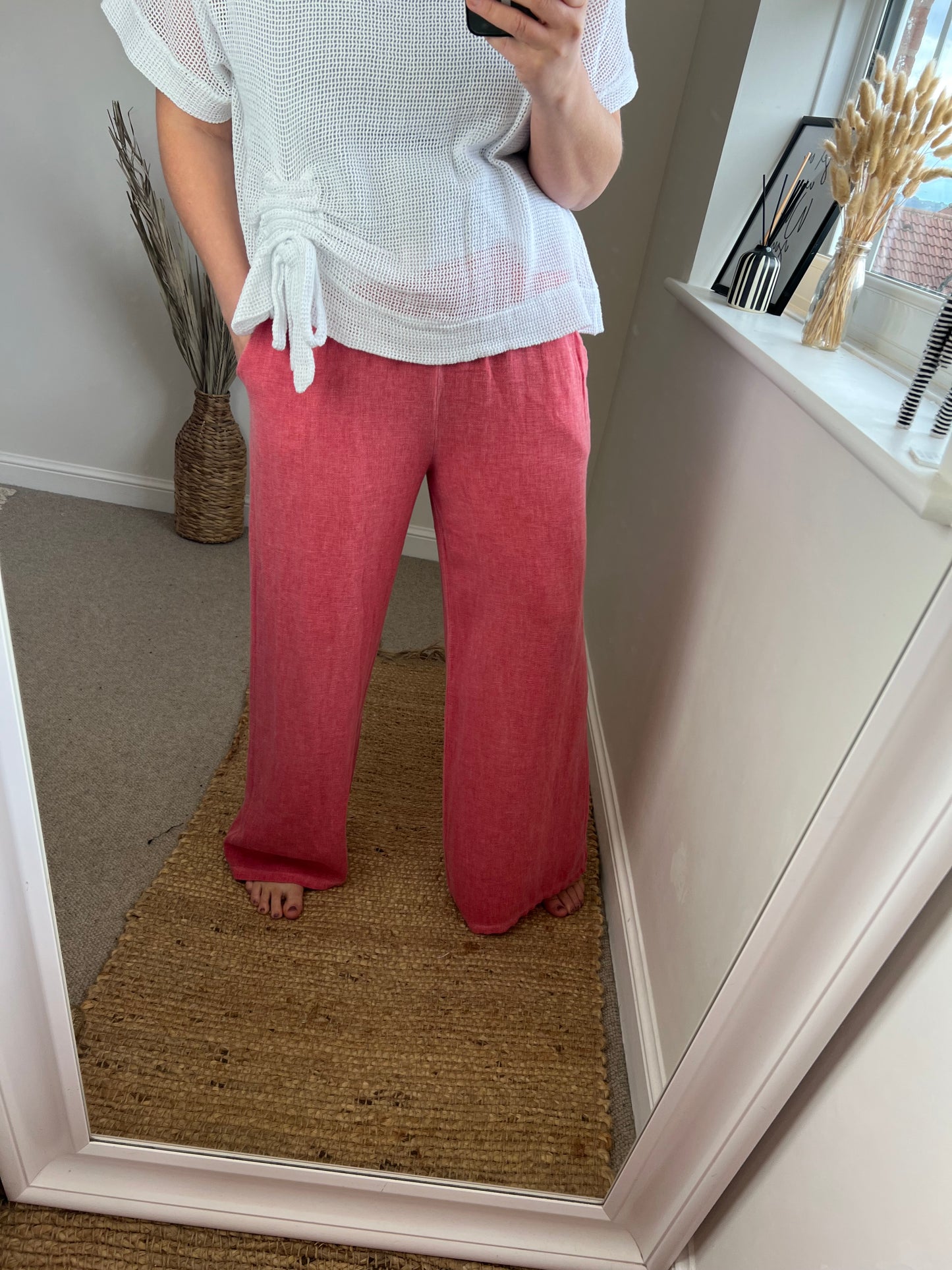 Wide Leg Linen Trousers - Rose