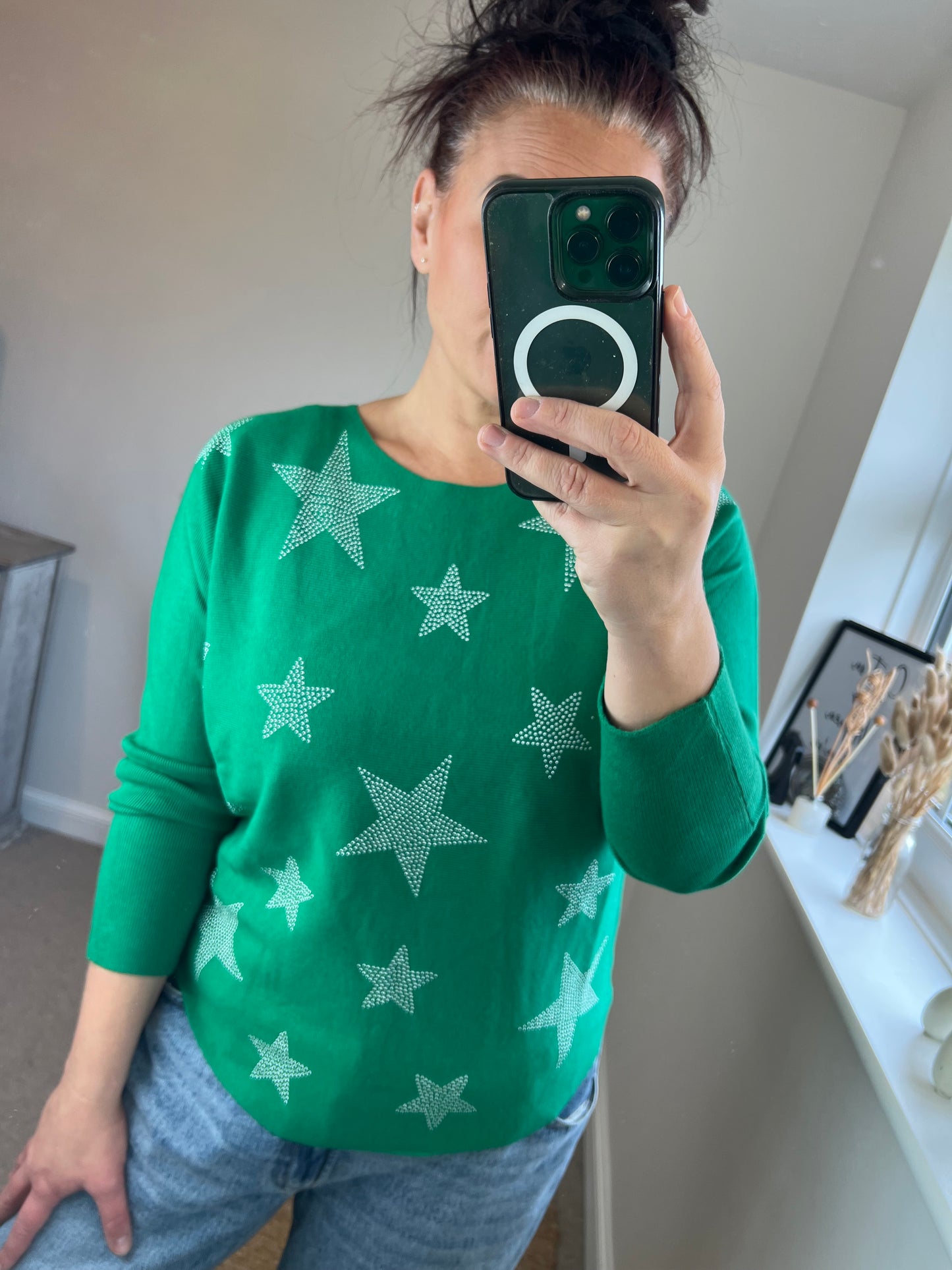 Studded Star Jumper - Green