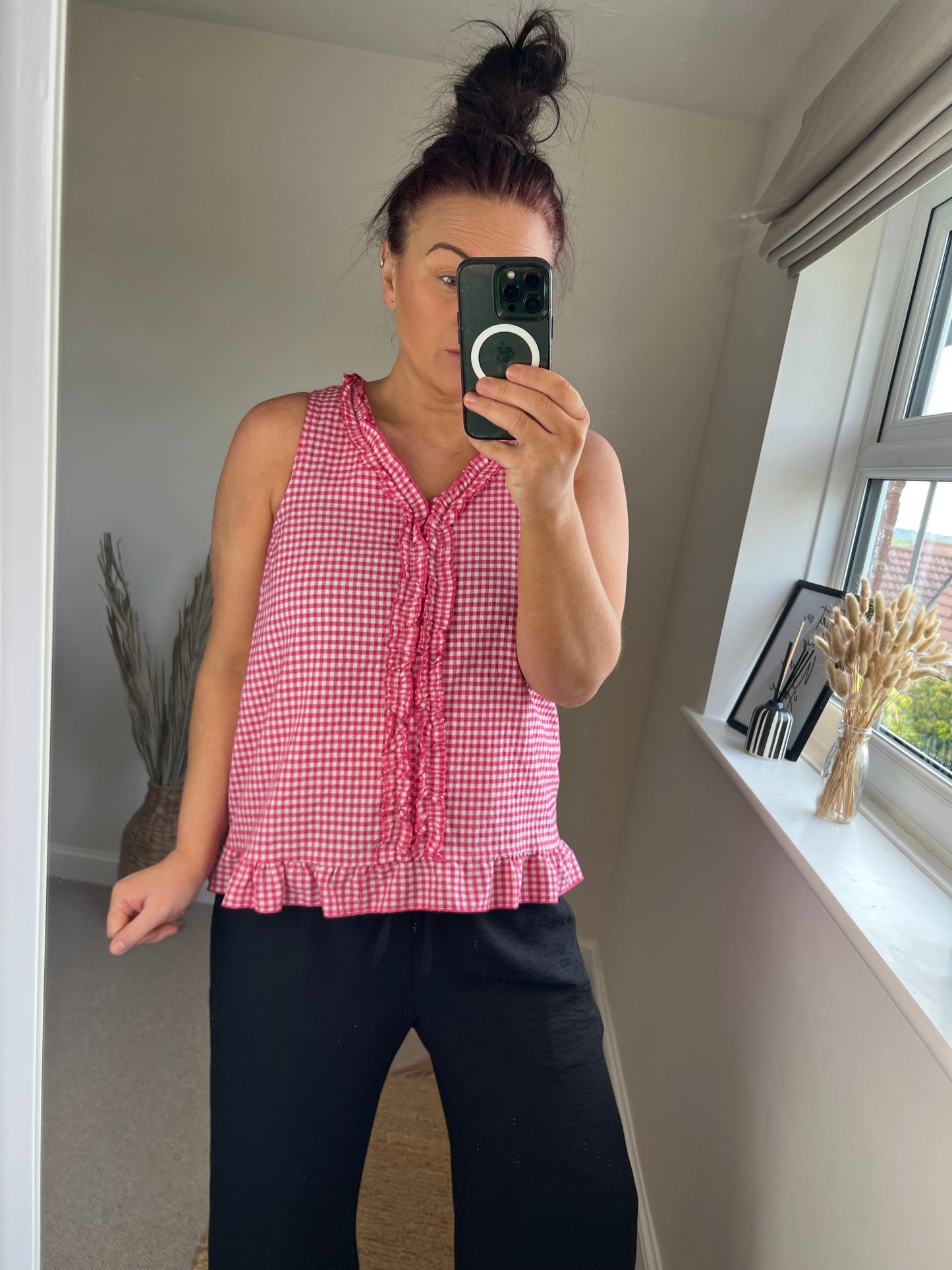 Gingham Vest Top - Cerise