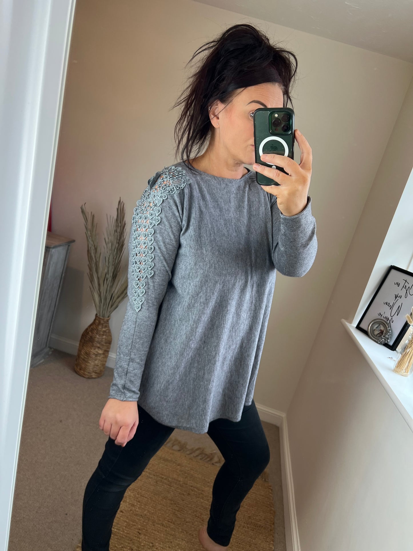 Embellished Arm Jumper - Grey