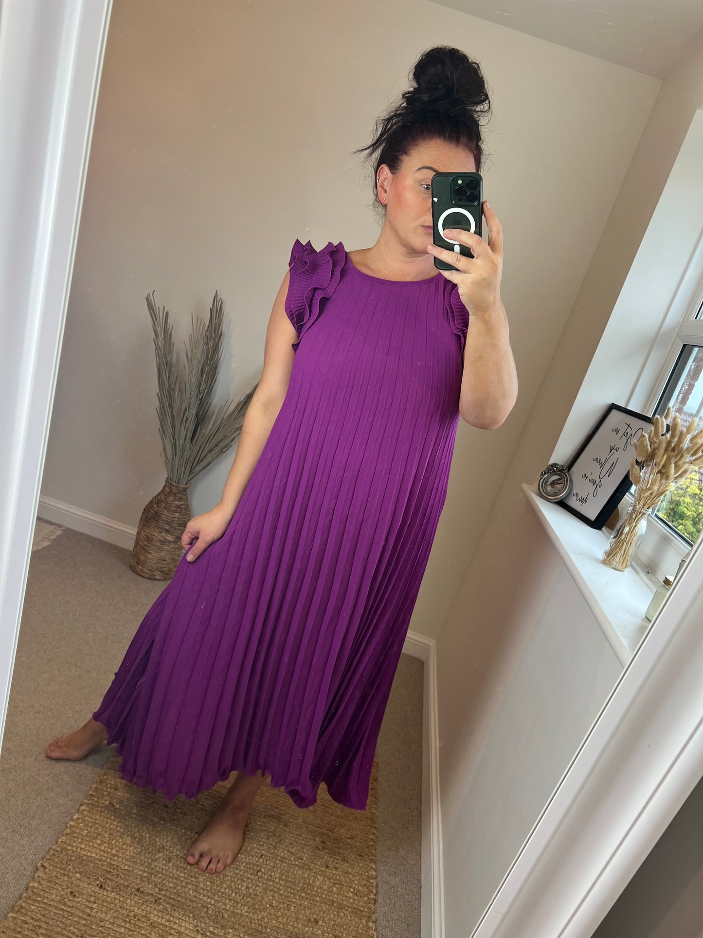 Frill Sleeve Pleated Maxi - Magenta