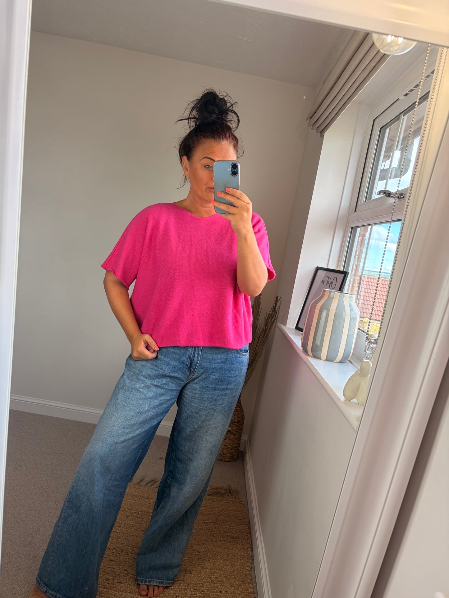 Boxy Short Sleeve Jumper - Pink