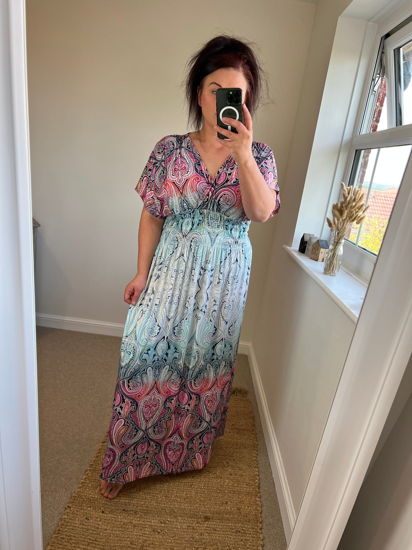 Slinky Mandala Grecian Dress - Pink/Blue