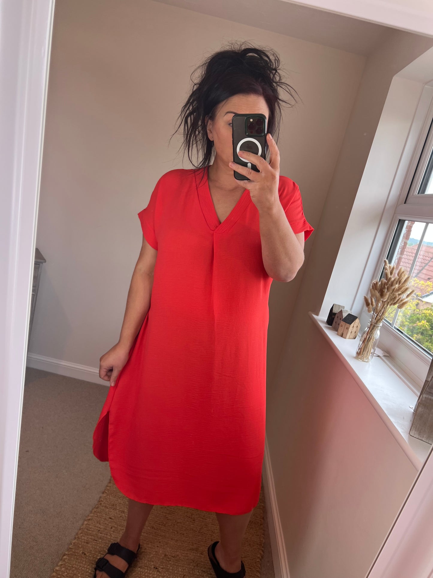 Tie Shirt Dress - Coral