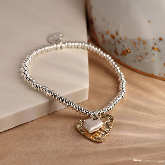Peace Of Mind - Silver Plated Hammered Gold & Silver Heart Bracelet