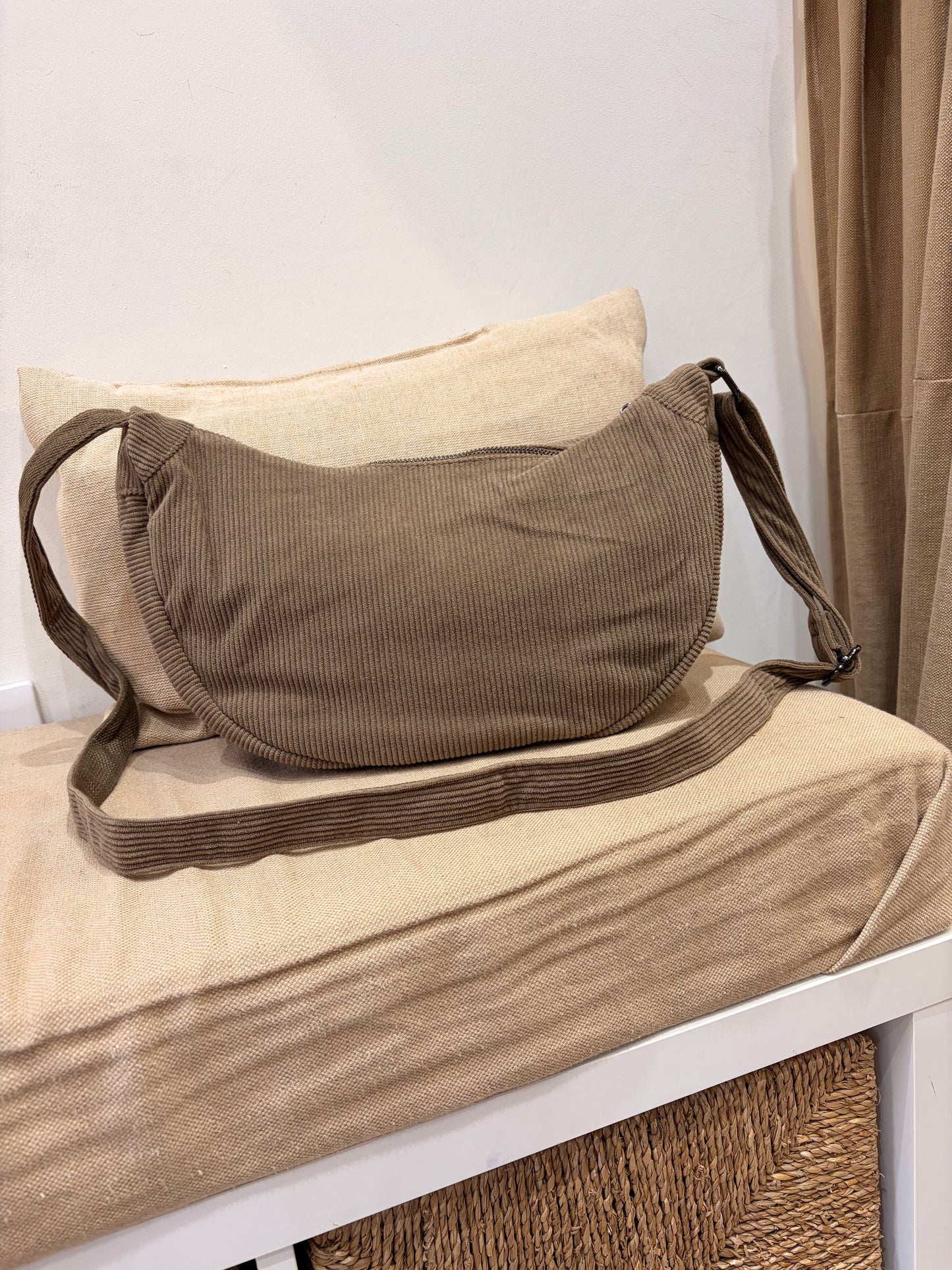 Cord Half Moon Crossbody Bag - Beige