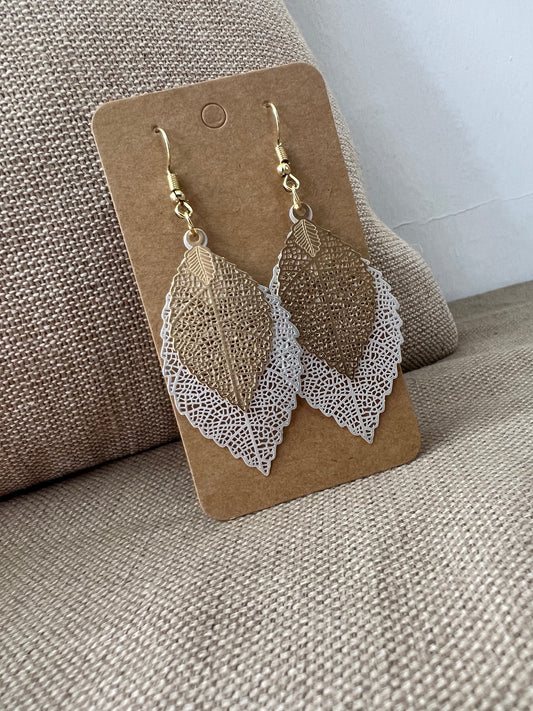 Double Leaf Earrings - Gold/Silver