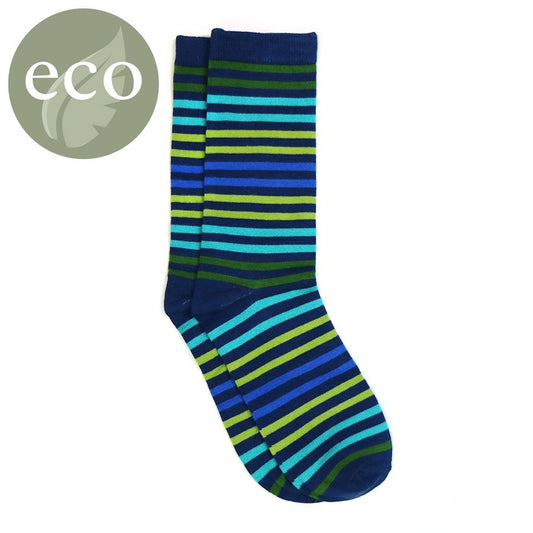 Men’s Bamboo Socks (1 pair) - Blue/Green Stripe