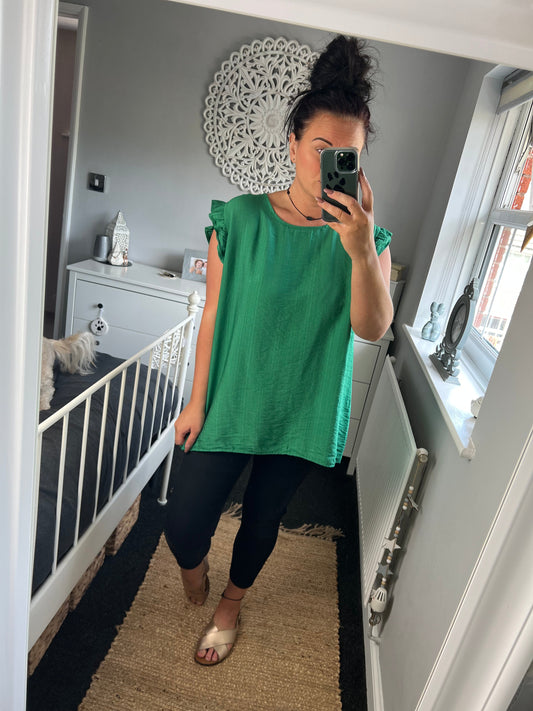 Cap Sleeve Button Back Top - Green (2 sizes)