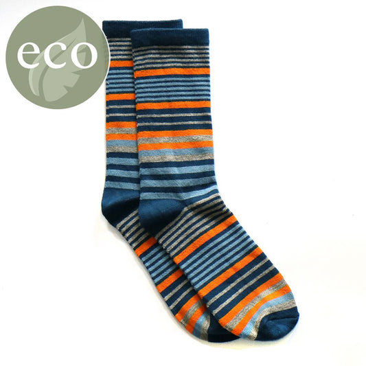 Men’s Bamboo Socks (1 pair) - Blue/Orange Stripe