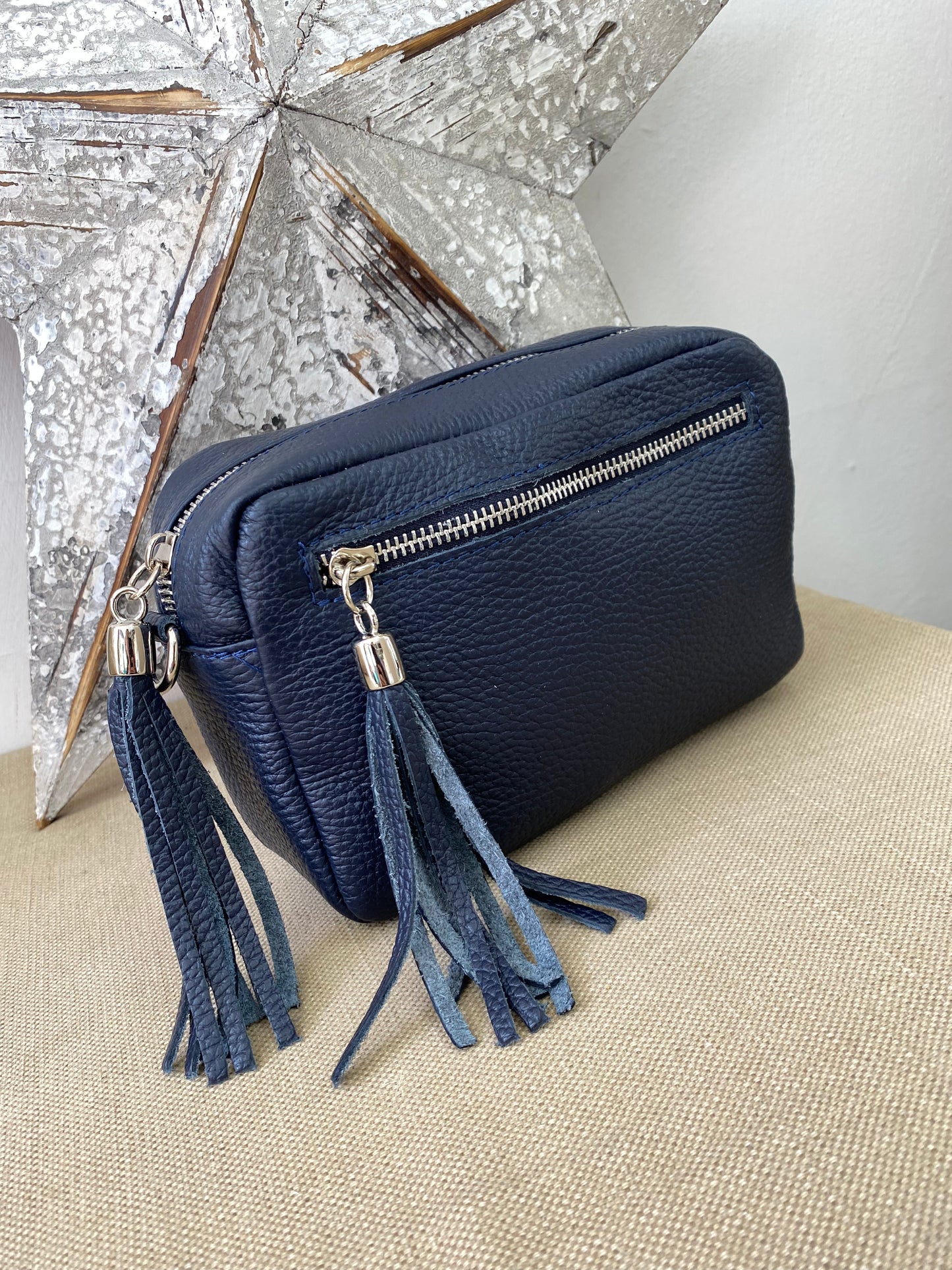 Leather Camera Bag - Navy