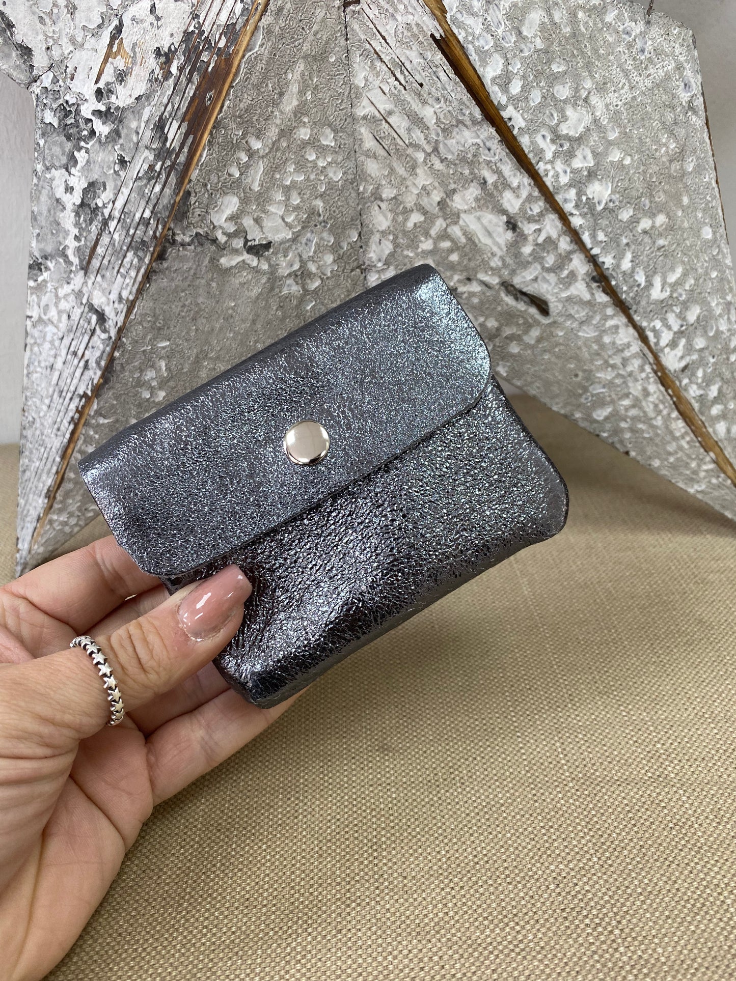 Leather Purse - Metallic Pewter