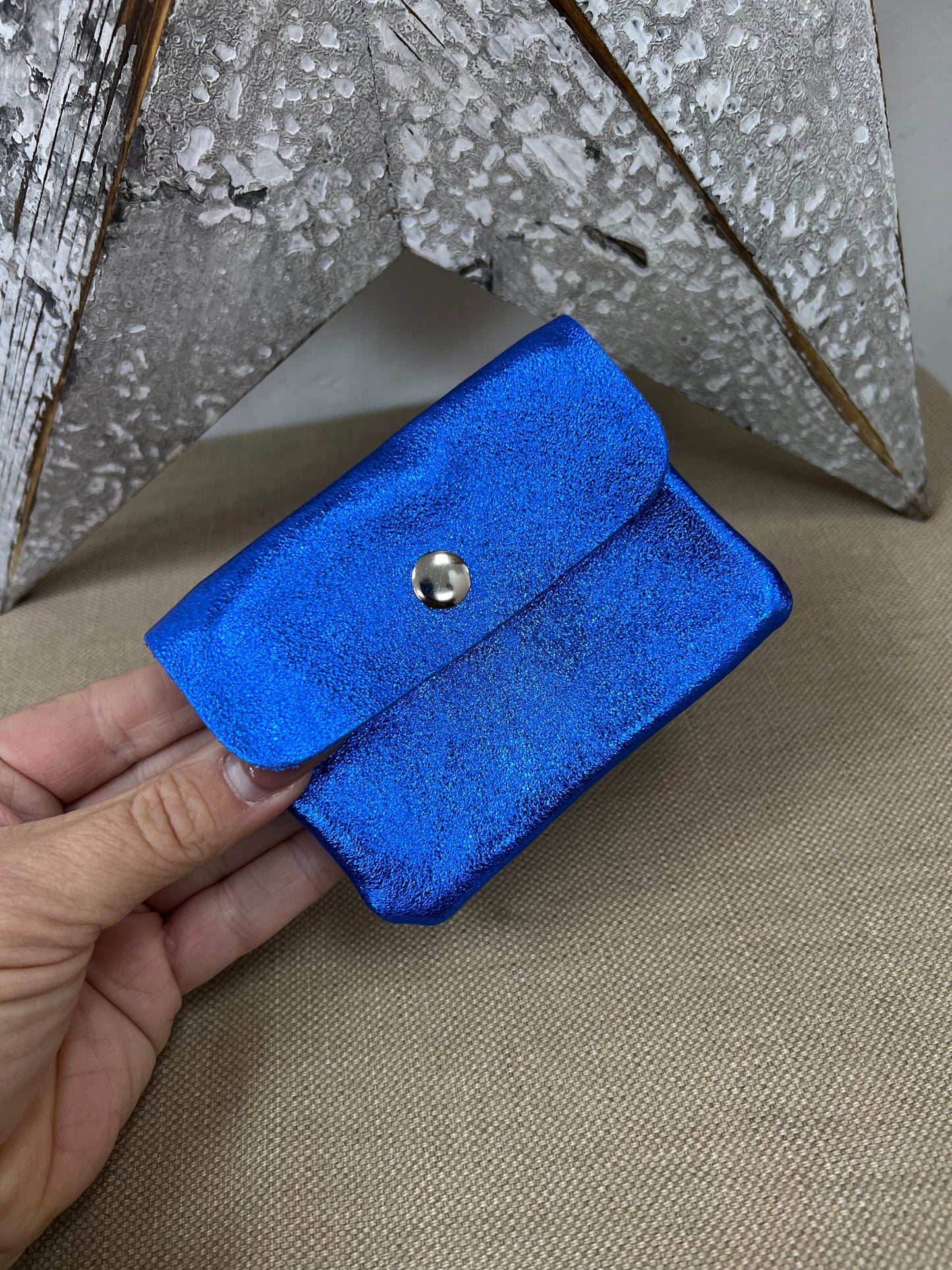 Leather Purse - Metallic Blue