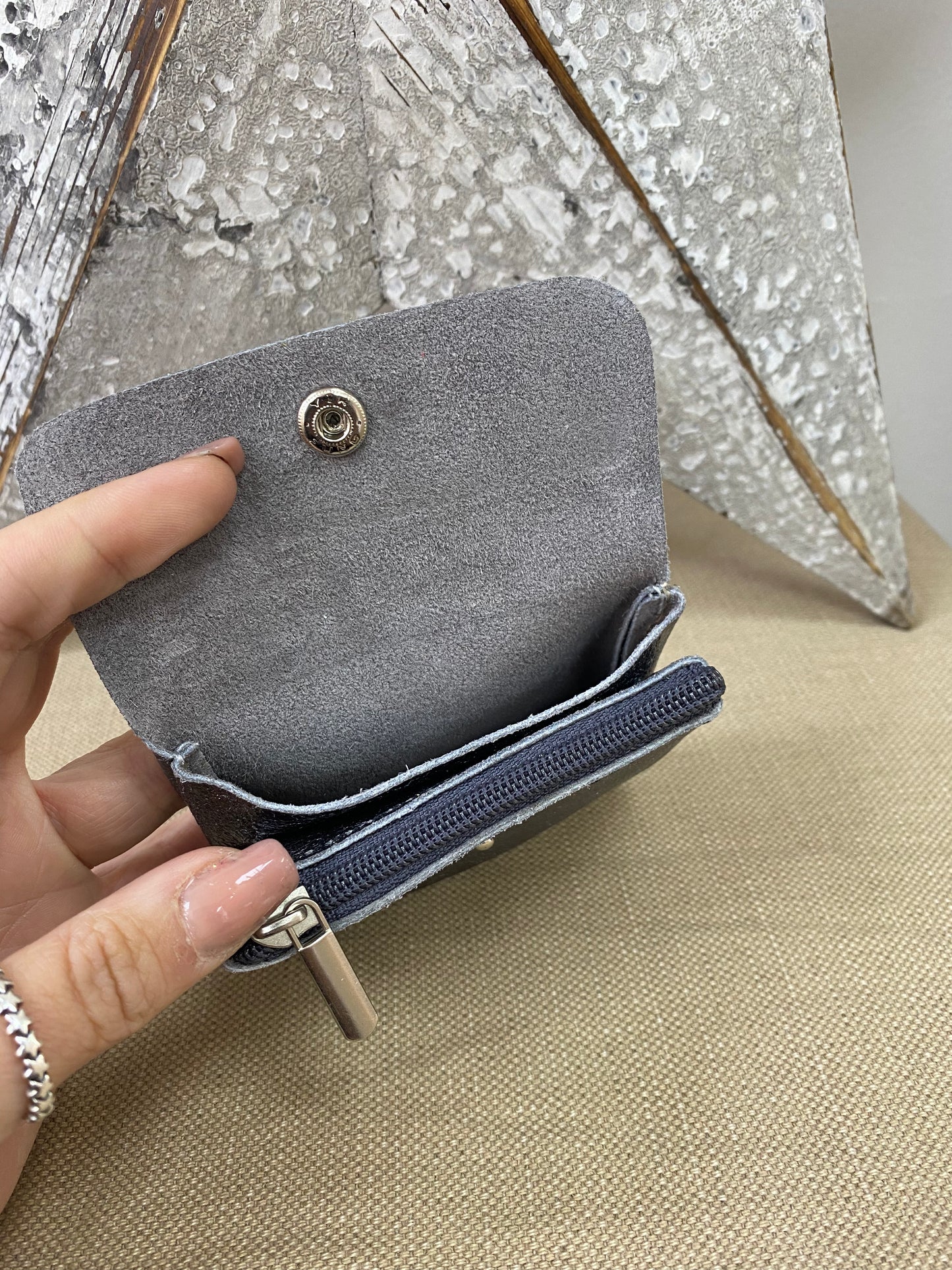 Leather Purse - Metallic Pewter