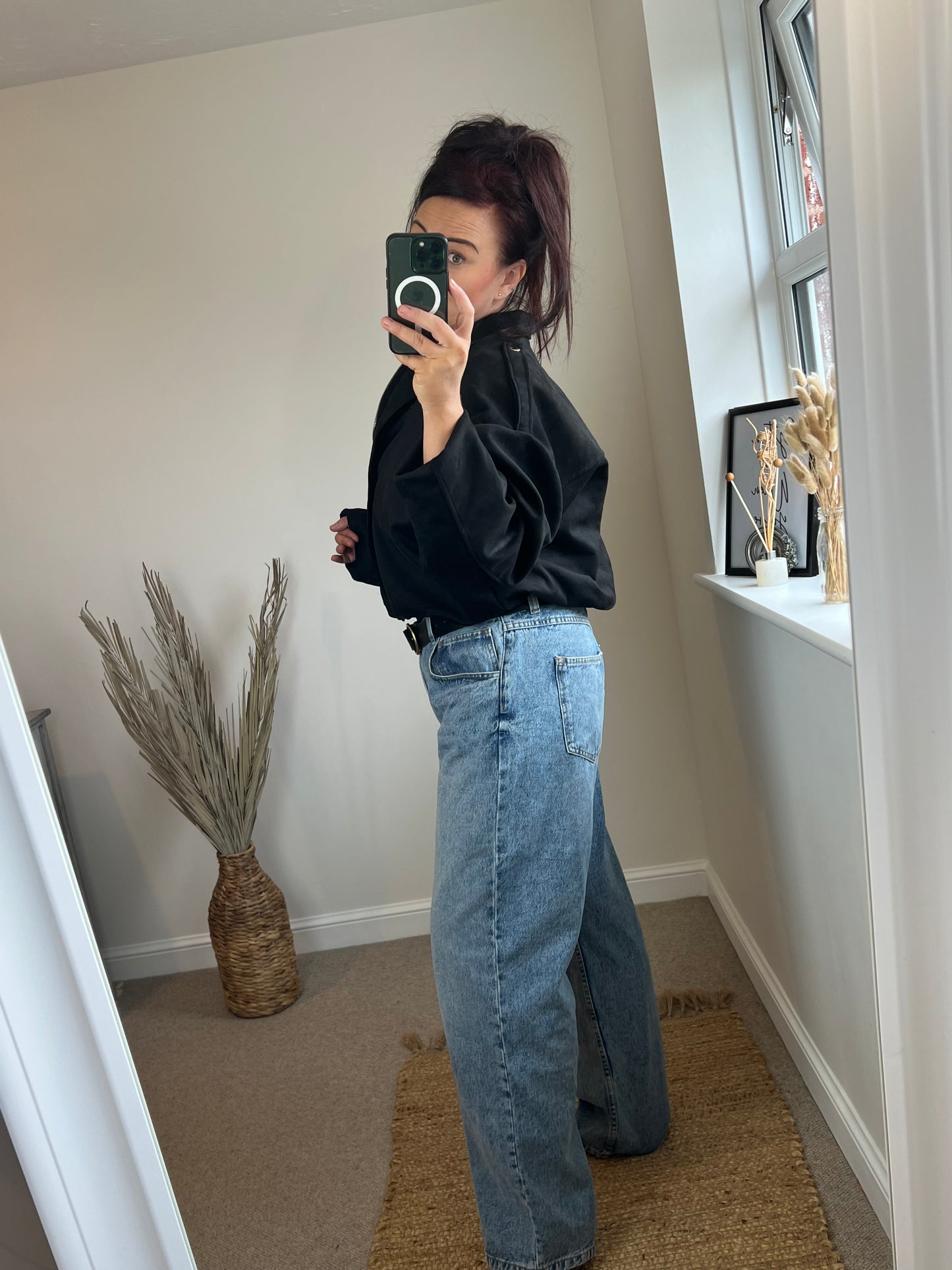 Faux Suede Oversized Bomber Jacket - Black