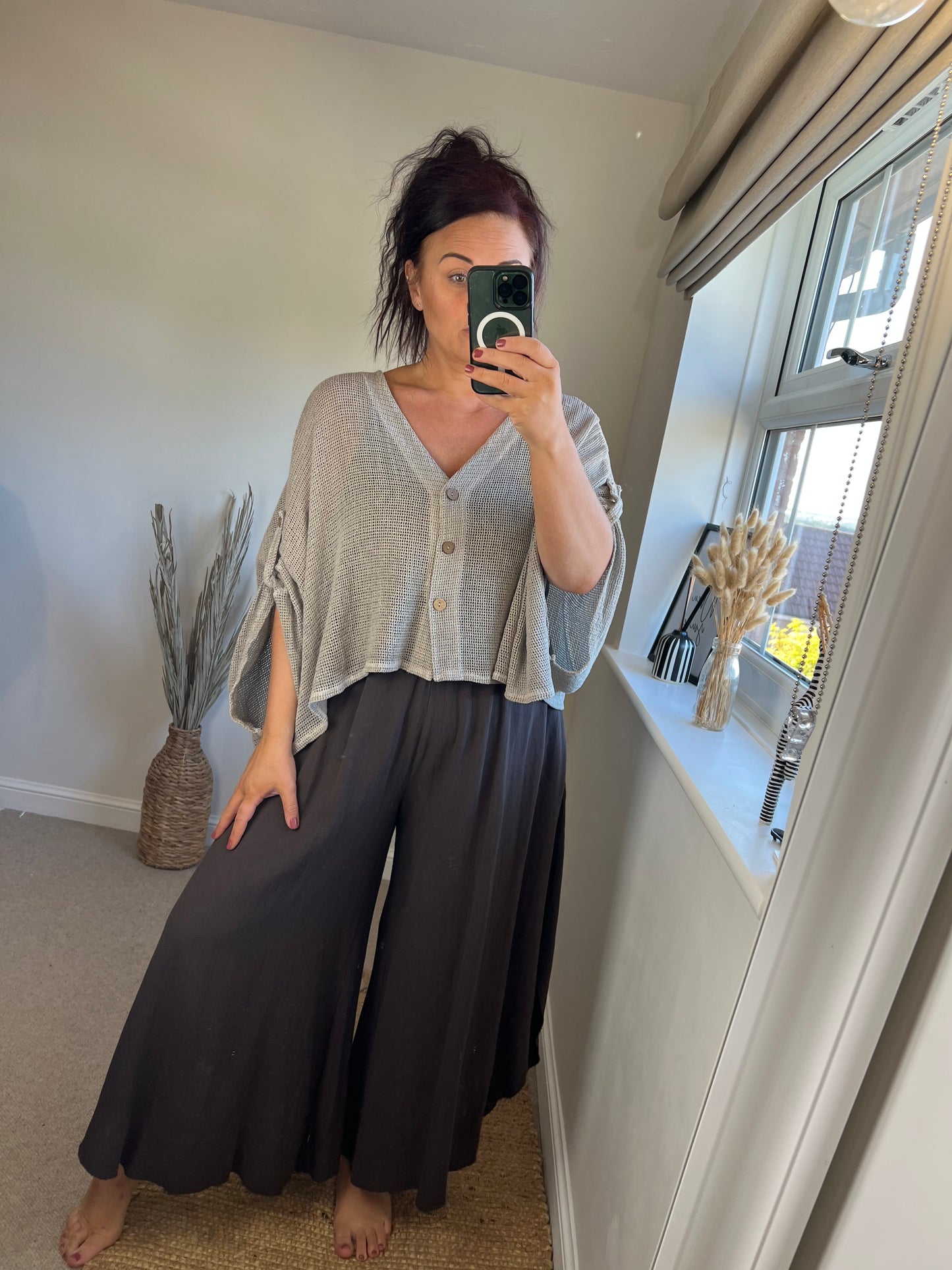 Waffle Button Top - Mocha