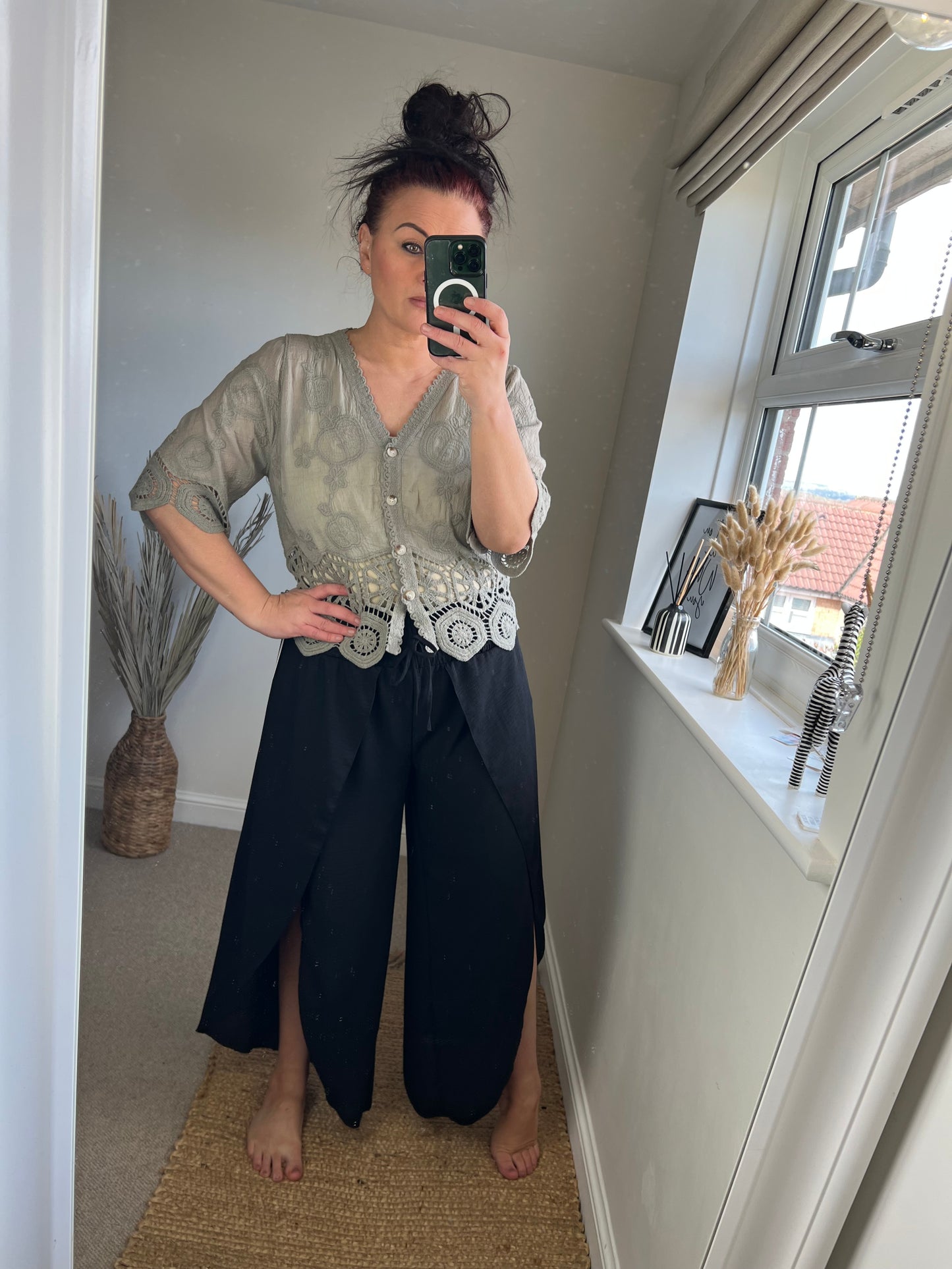 Split Front Wrap Trousers - Black
