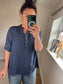 Cotton Shirt - Embroidered Navy