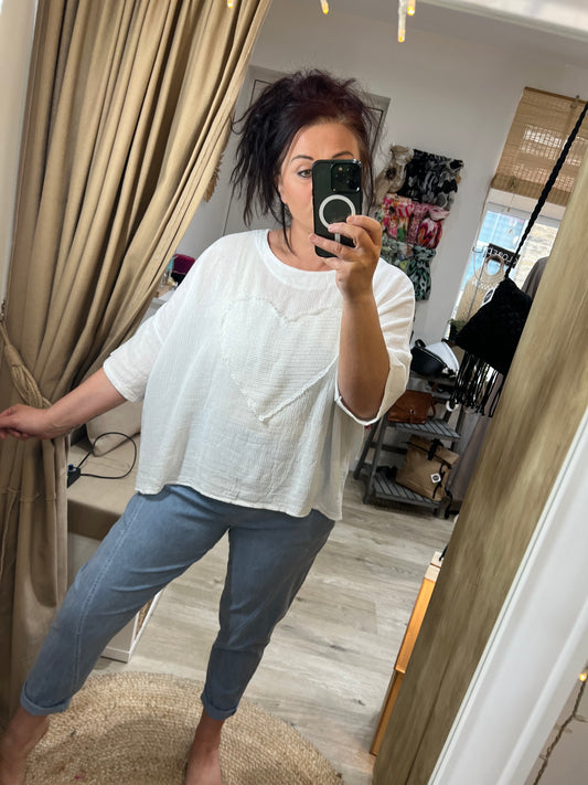 Waffle Heart Top - White