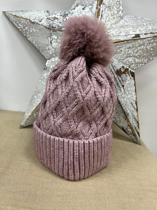 Fleece Lined Hat - Dusky Pink