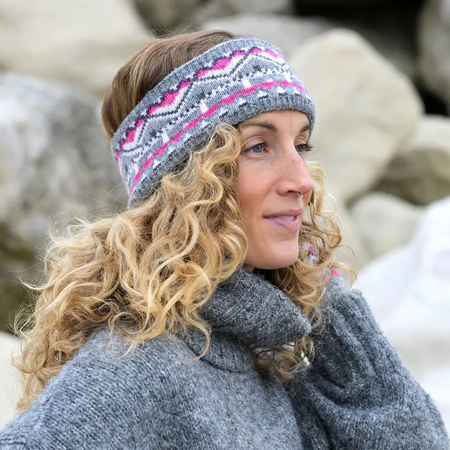 Fair Isle Fleece Lined Headband - Grey