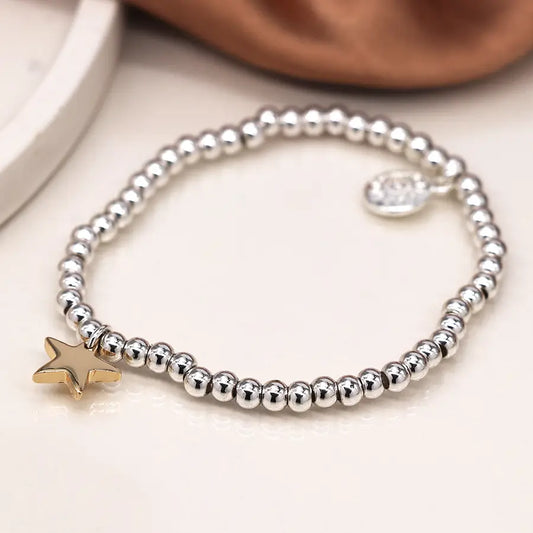 Peace Of Mind -  Silver Plated Bracelet with Small Gold Star