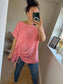 Linen Mix Longline Drawstring Top - Coral