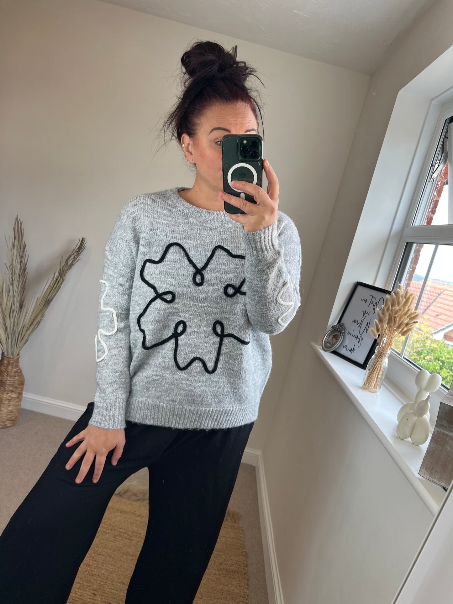 Flower Chunky Jumper - Grey